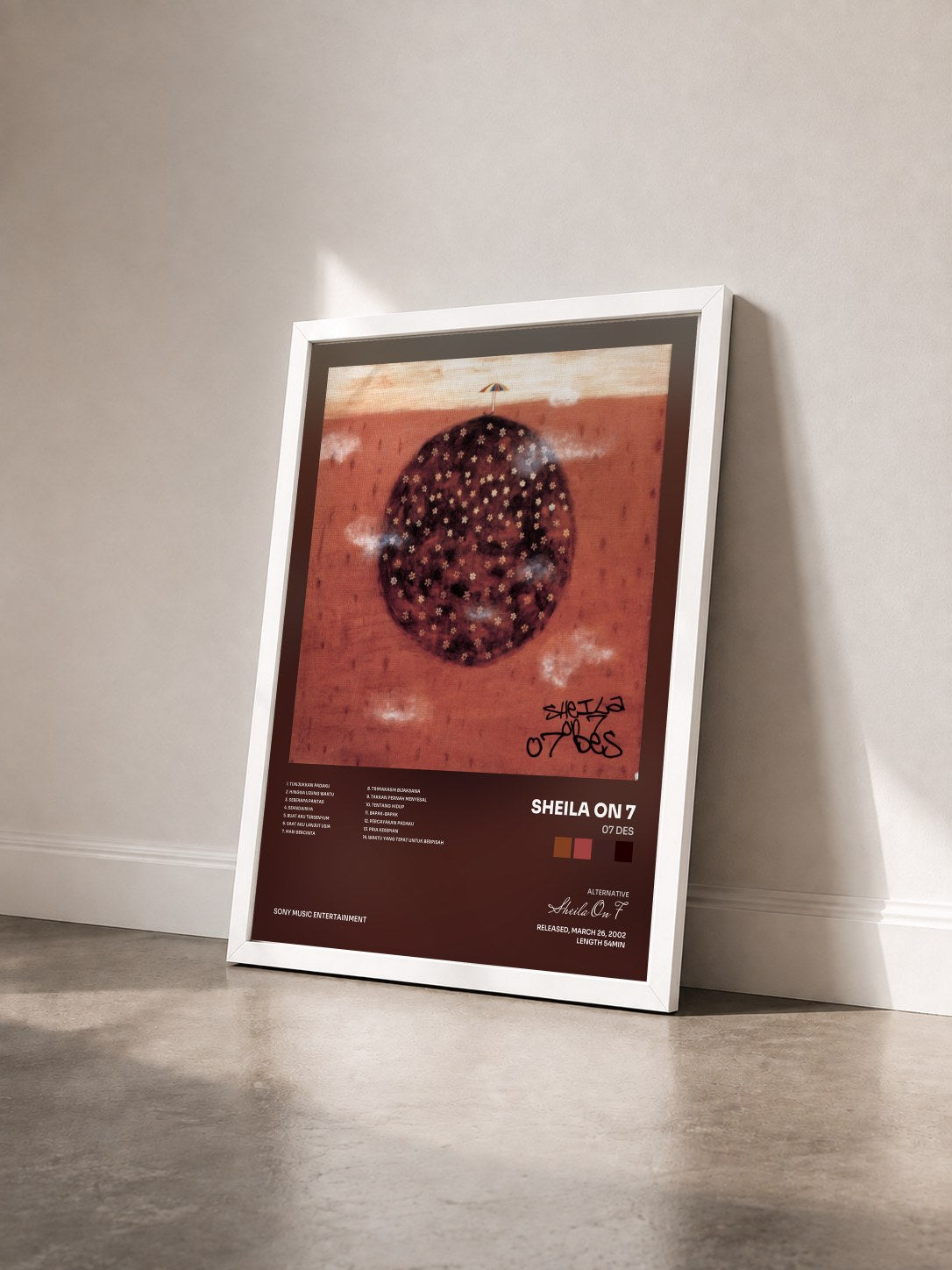 #blanc Tableau de l'album 07 Des de Sheila On 7 vu de trois quarts, cadre blanc