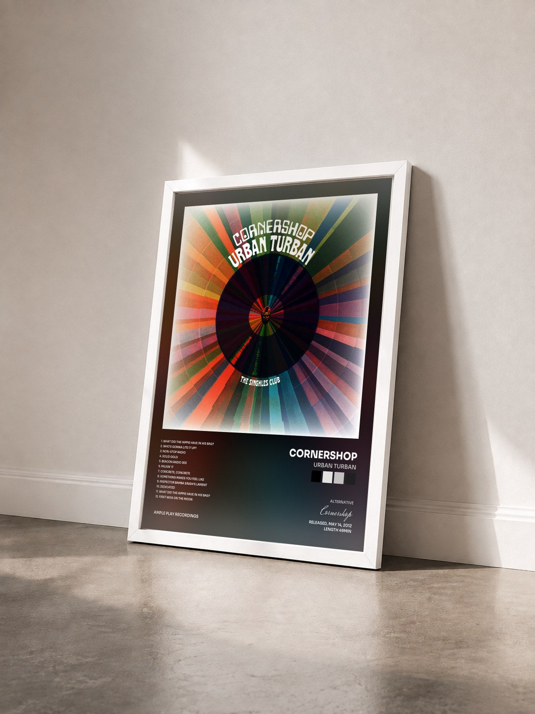 #blanc Tableau de l'album Urban Turban de Cornershop vu de trois quarts, cadre blanc