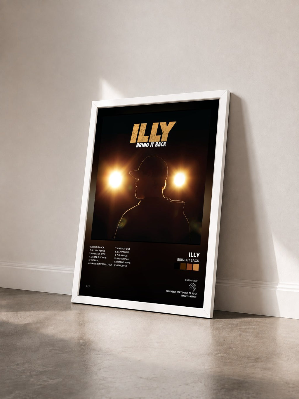 #blanc Tableau de l'album Bring It Back de Illy vu de trois quarts, cadre blanc