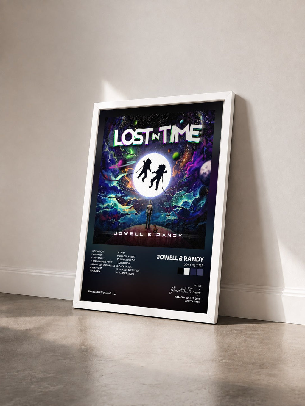 #blanc Tableau de l'album Lost In Time de Jowell & Randy vu de trois quarts, cadre blanc
