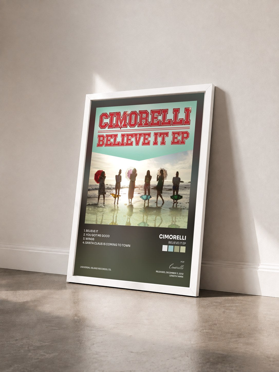 #blanc Tableau de l'album Believe It EP de Cimorelli vu de trois quarts, cadre blanc