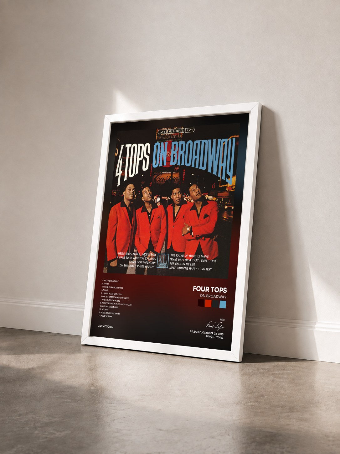 #blanc Tableau de l'album On Broadway de Four Tops vu de trois quarts, cadre blanc