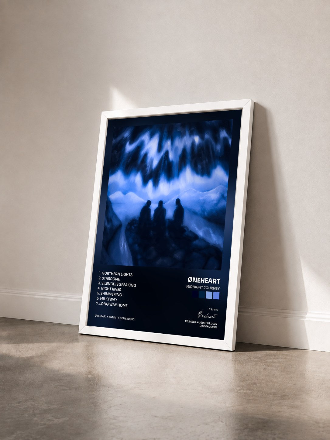 #blanc Tableau de l'album Midnight Journey de Øneheart vu de trois quarts, cadre blanc