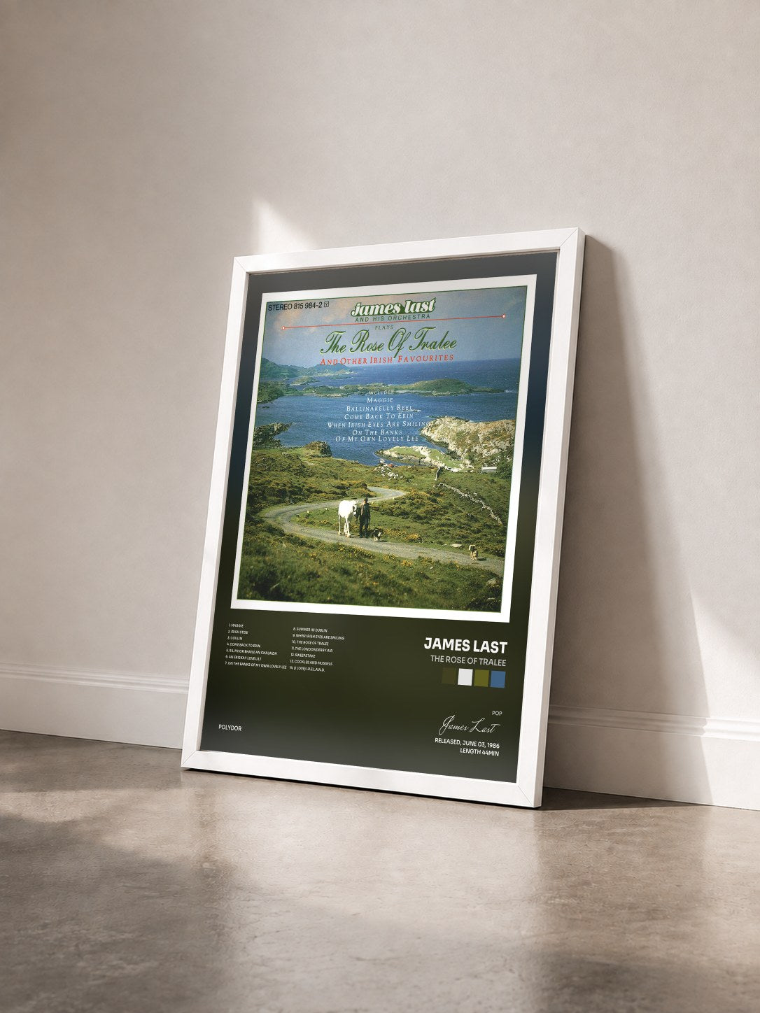 #blanc Tableau de l'album The Rose Of Tralee de James Last vu de trois quarts, cadre blanc