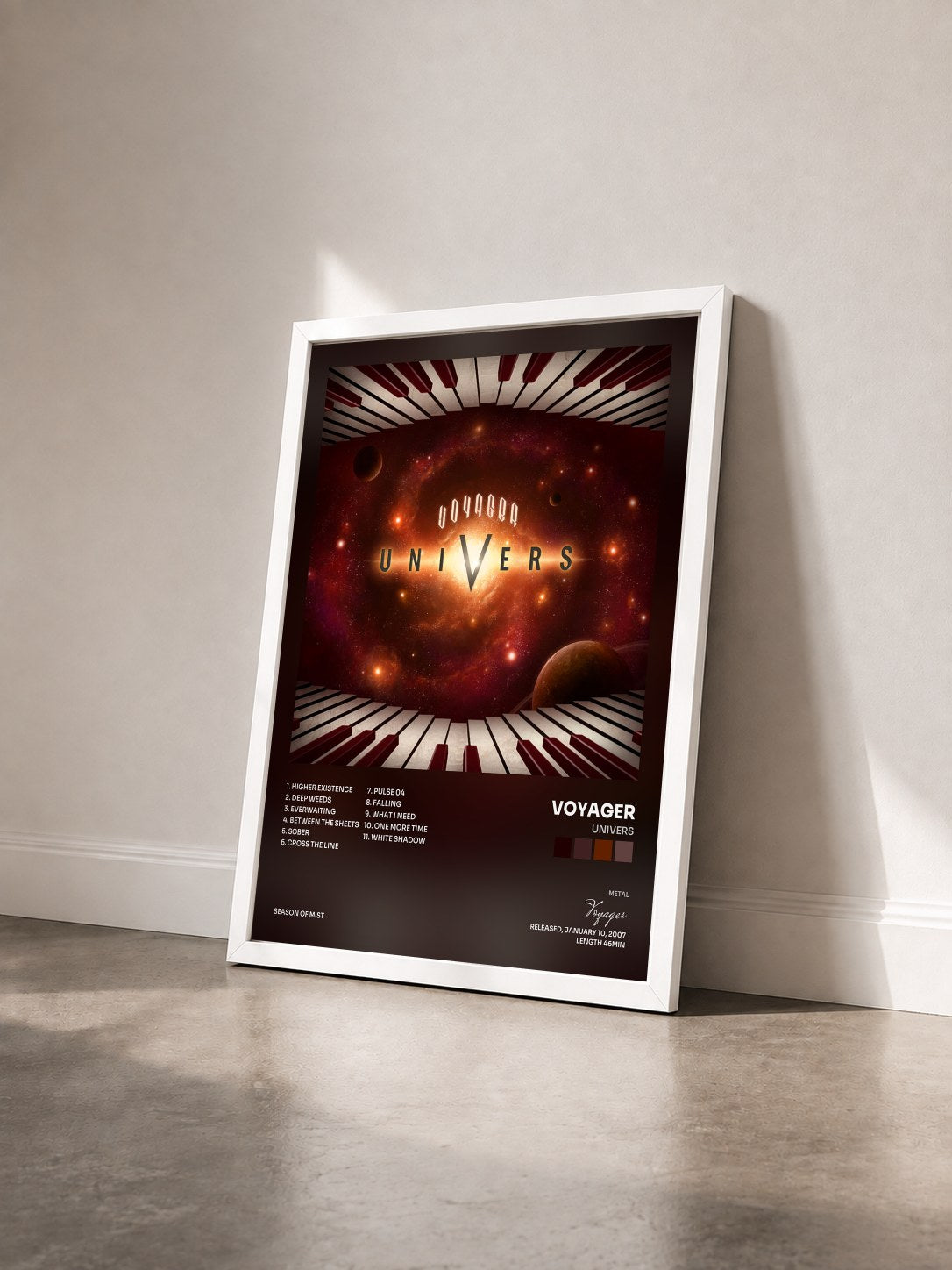 #blanc Tableau de l'album Univers de Voyager vu de trois quarts, cadre blanc