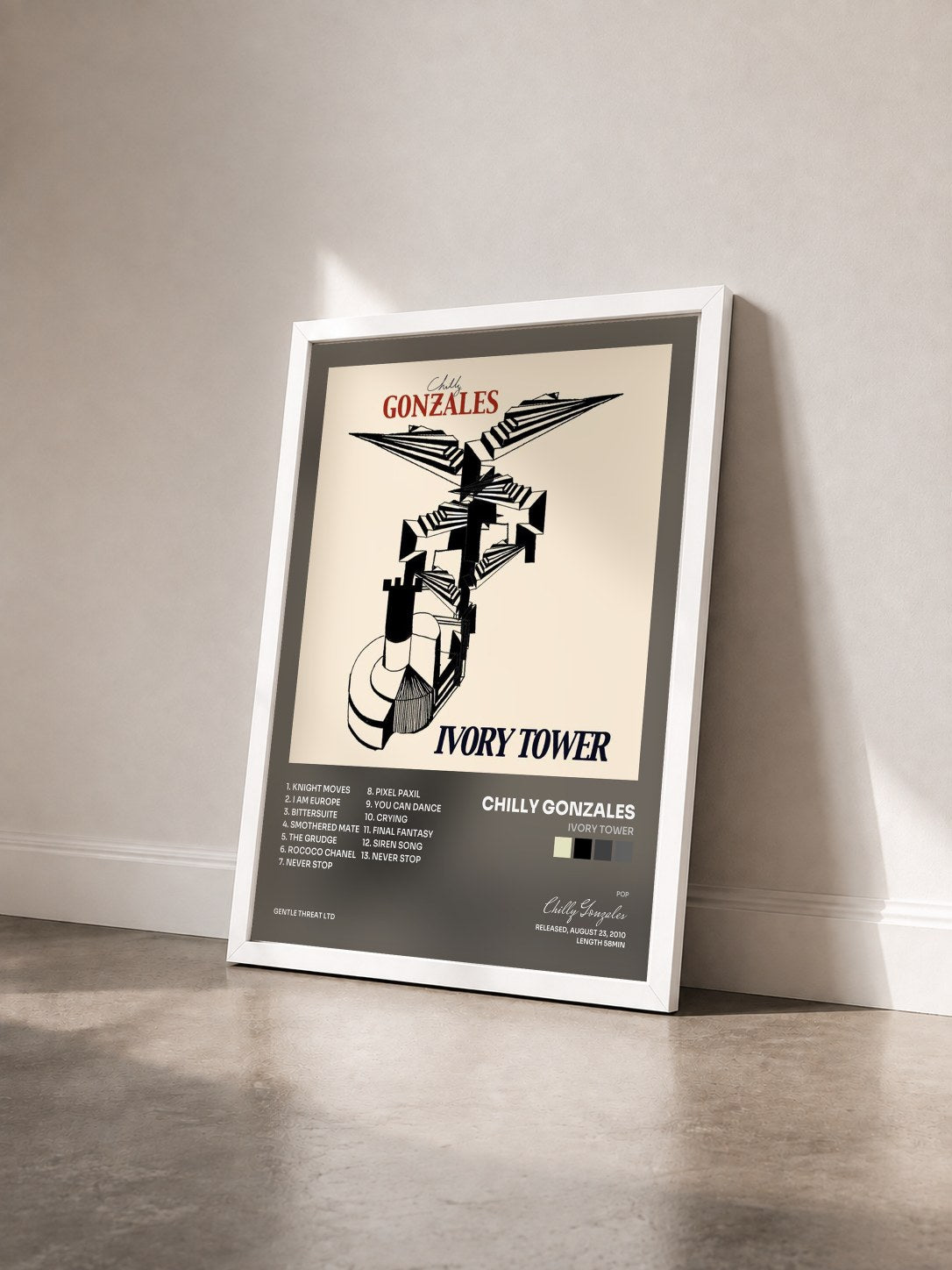 #blanc Tableau de l'album Ivory Tower de Chilly Gonzales vu de trois quarts, cadre blanc
