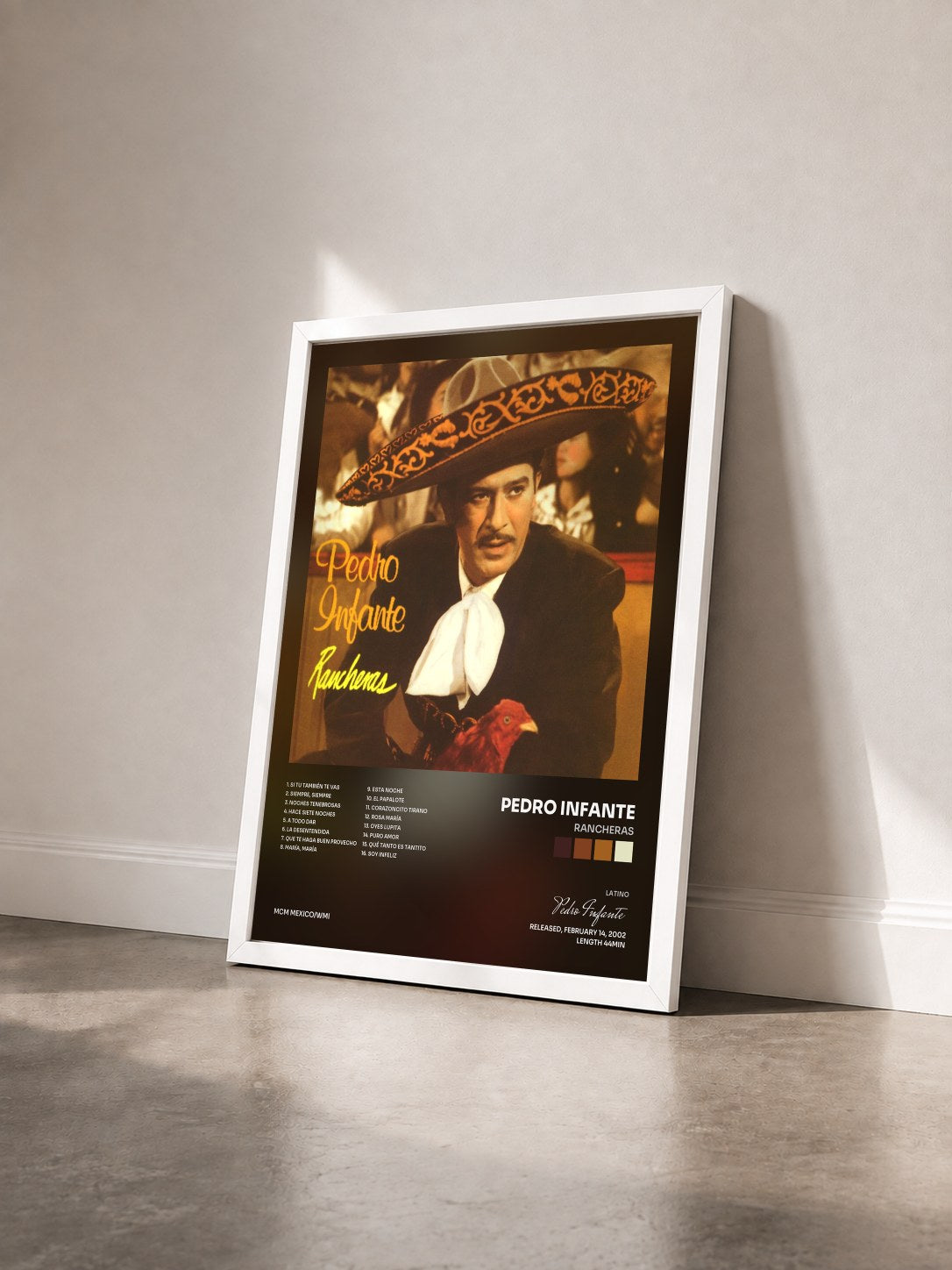 #blanc Tableau de l'album Rancheras de Pedro Infante vu de trois quarts, cadre blanc