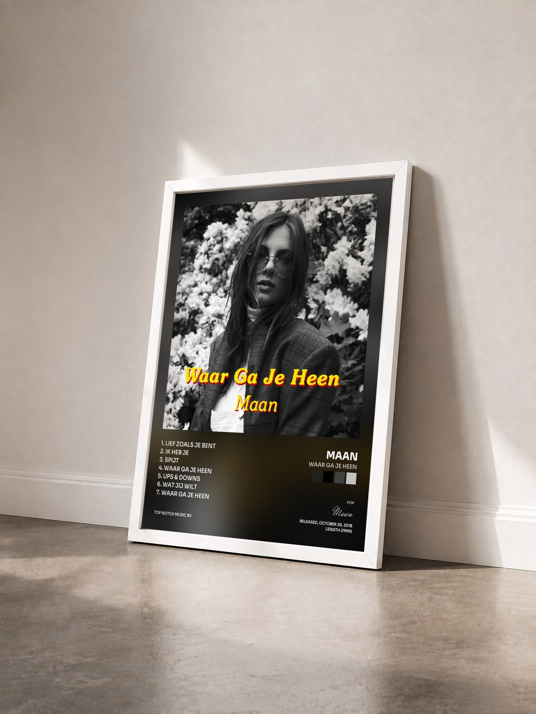 #blanc Tableau de l'album Waar Ga Je Heen de Maan vu de trois quarts, cadre blanc
