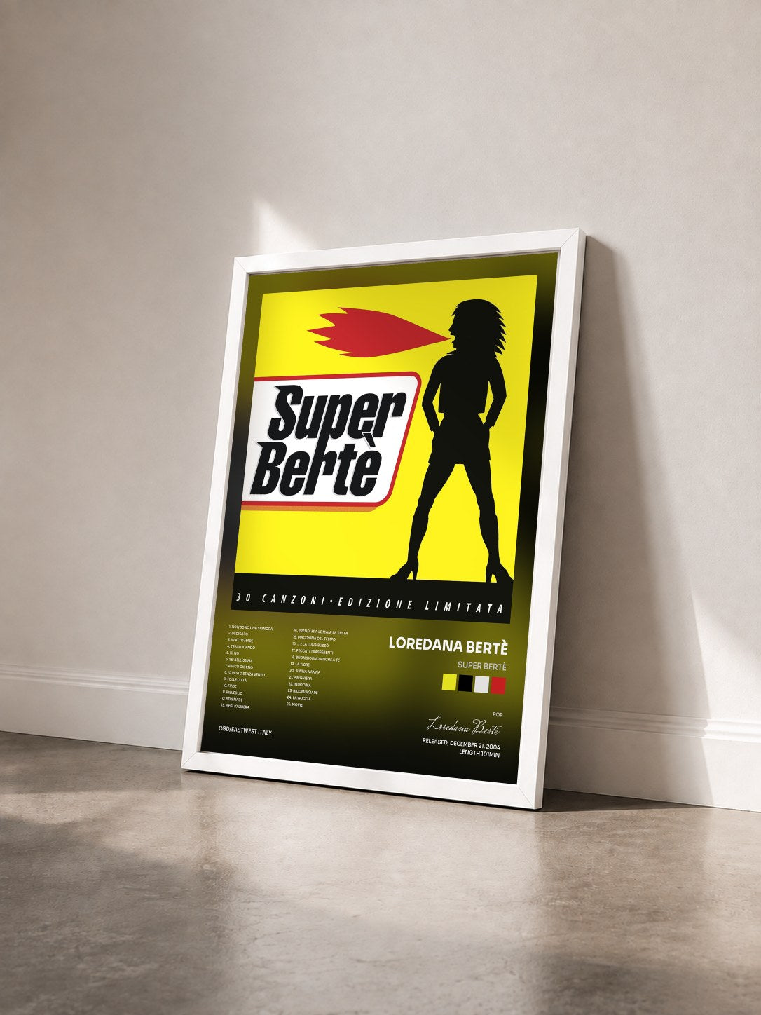 #blanc Tableau de l'album Super Bertè de Loredana Bertè vu de trois quarts, cadre blanc
