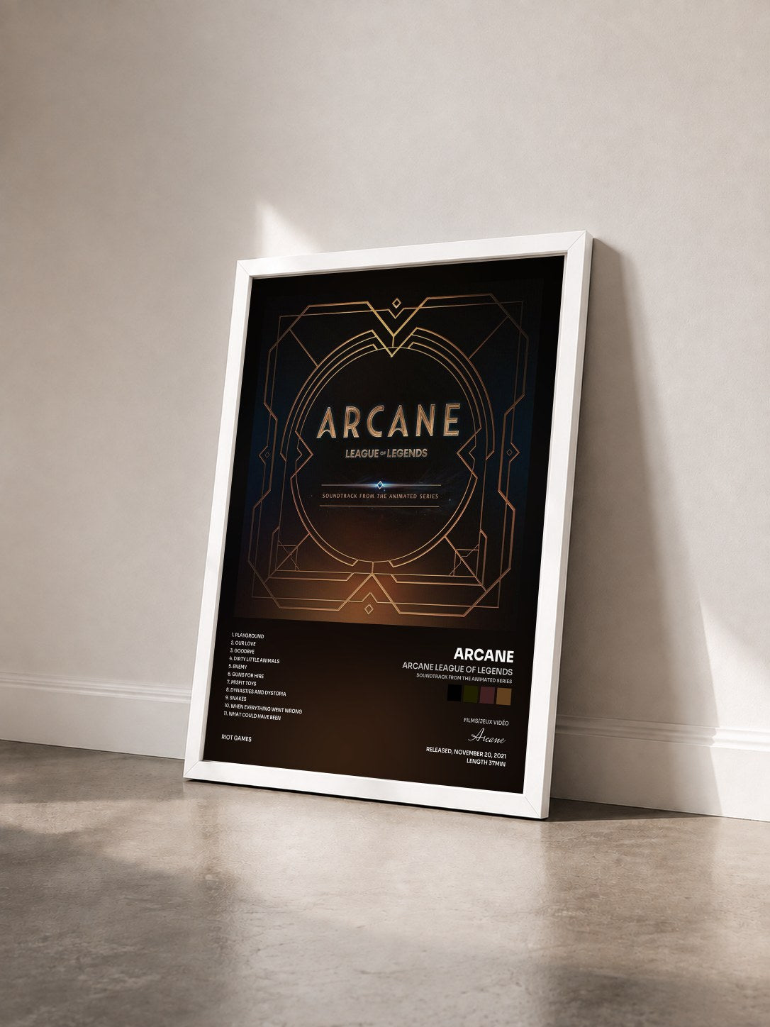 #blanc Tableau de l'album Arcane League of Legends (Soundtrack from the Animated Series) de Arcane vu de trois quarts, cadre blanc