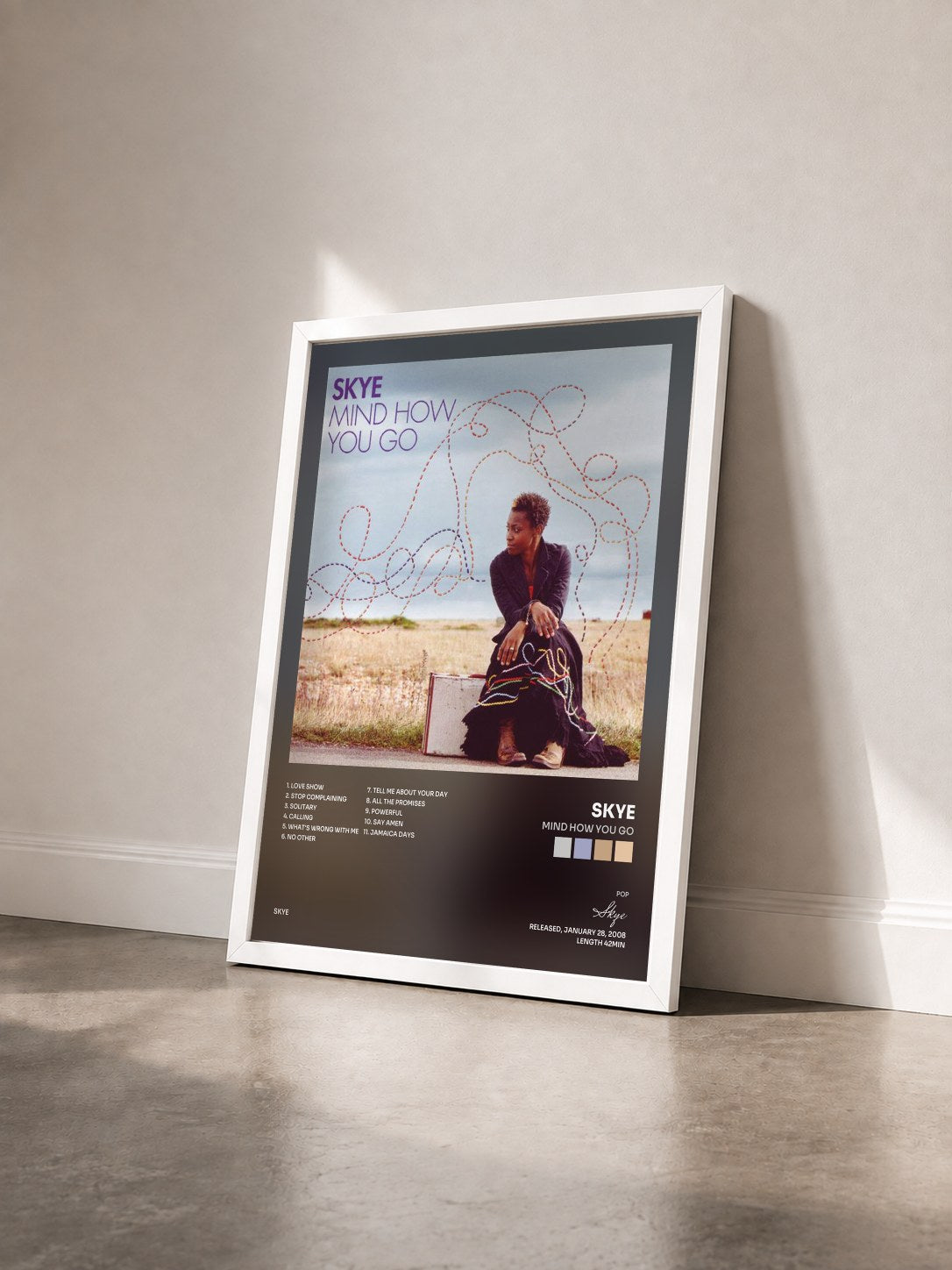 #blanc Tableau de l'album Mind How You Go de Skye vu de trois quarts, cadre blanc