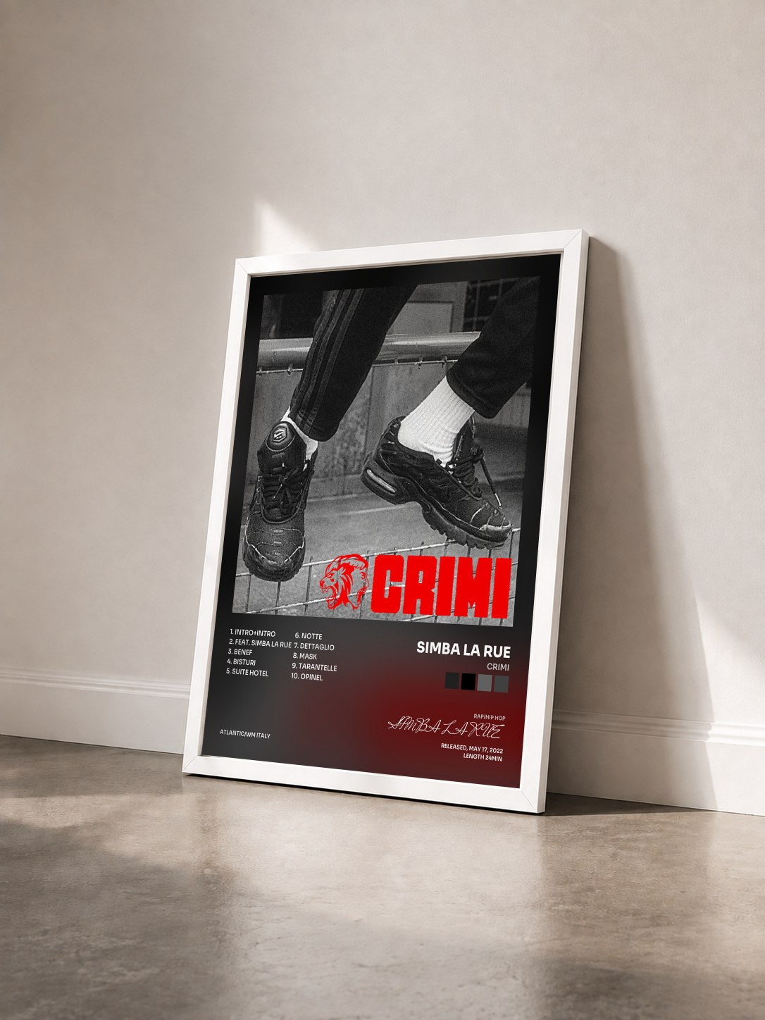#blanc Tableau de l'album CRIMI de SIMBA LA RUE vu de trois quarts, cadre blanc