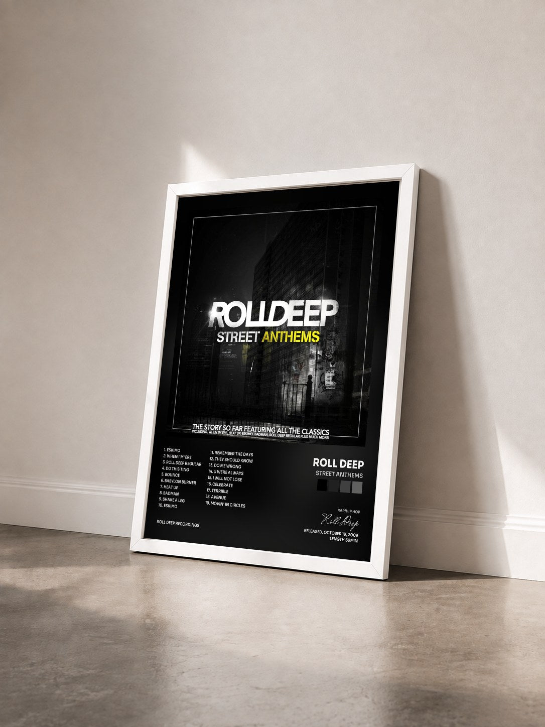 #blanc Tableau de l'album Street Anthems de Roll Deep vu de trois quarts, cadre blanc