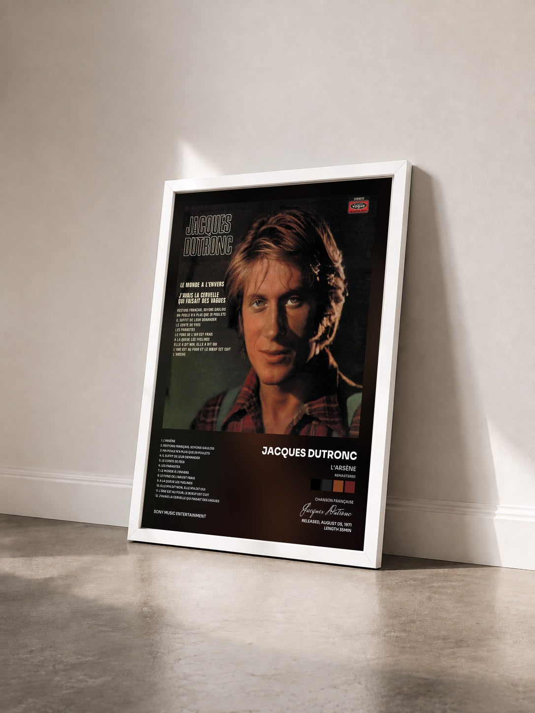 #blanc Tableau de l'album L'Arsène (Remastered) de Jacques Dutronc vu de trois quarts, cadre blanc