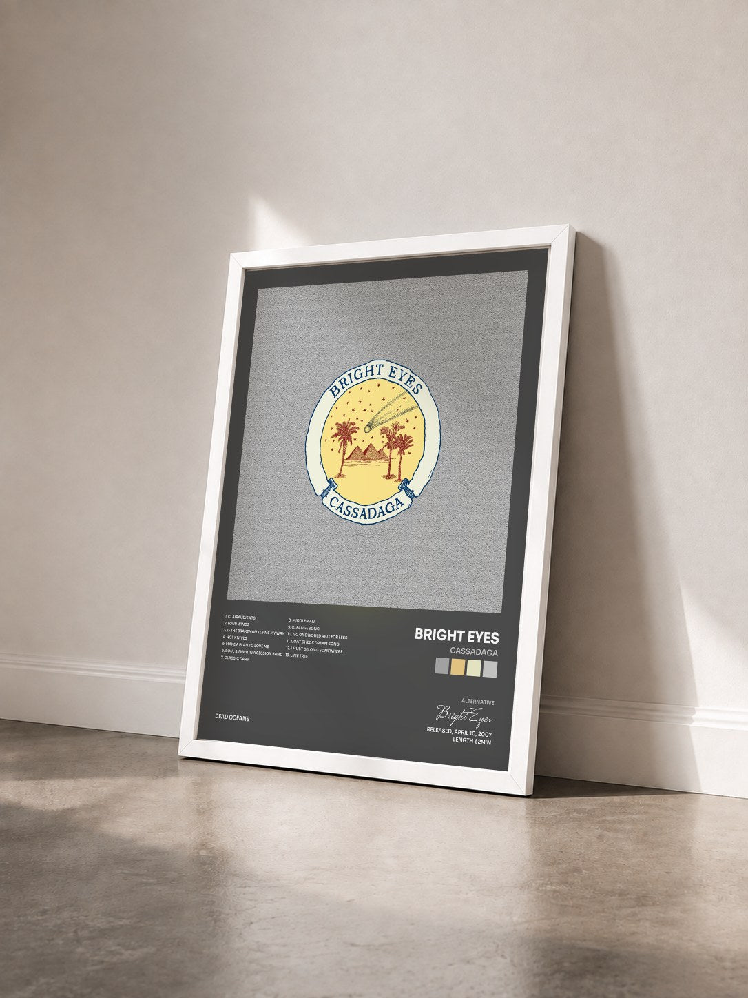 #blanc Tableau de l'album Cassadaga de Bright Eyes vu de trois quarts, cadre blanc