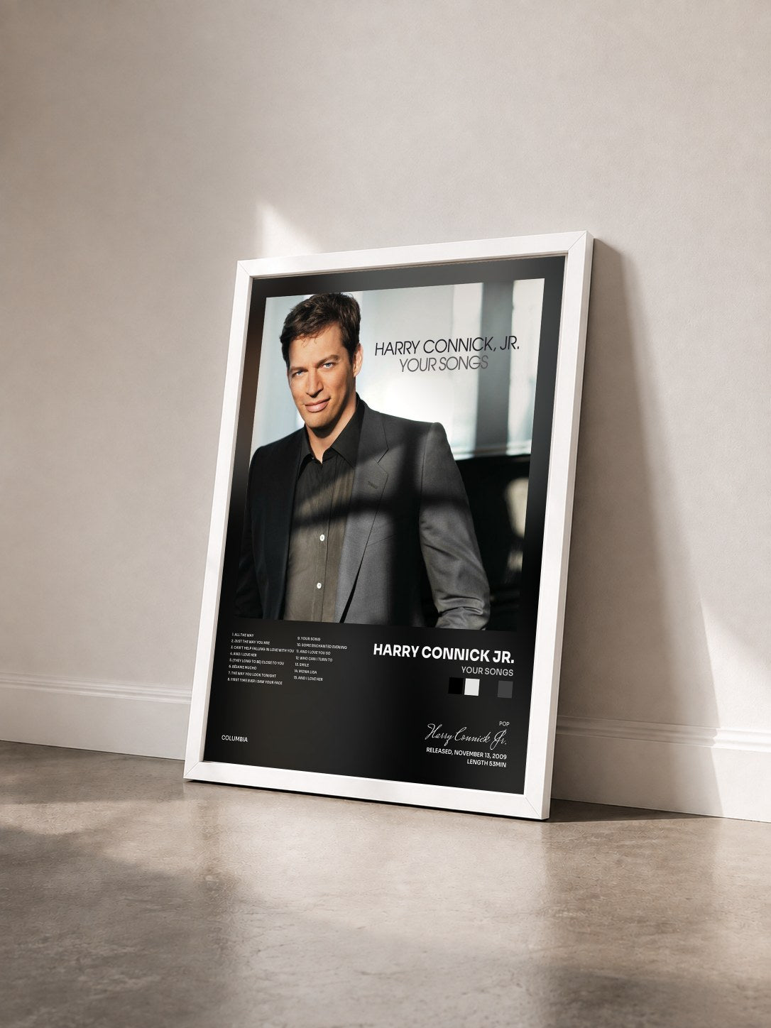 #blanc Tableau de l'album Your Songs de Harry Connick Jr. vu de trois quarts, cadre blanc