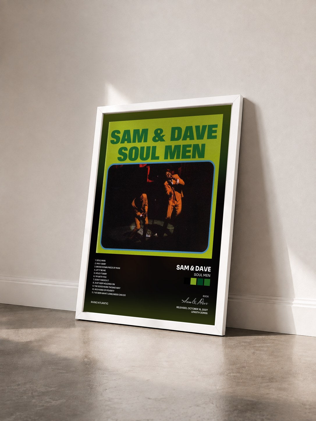 #blanc Tableau de l'album Soul Men de Sam & Dave vu de trois quarts, cadre blanc