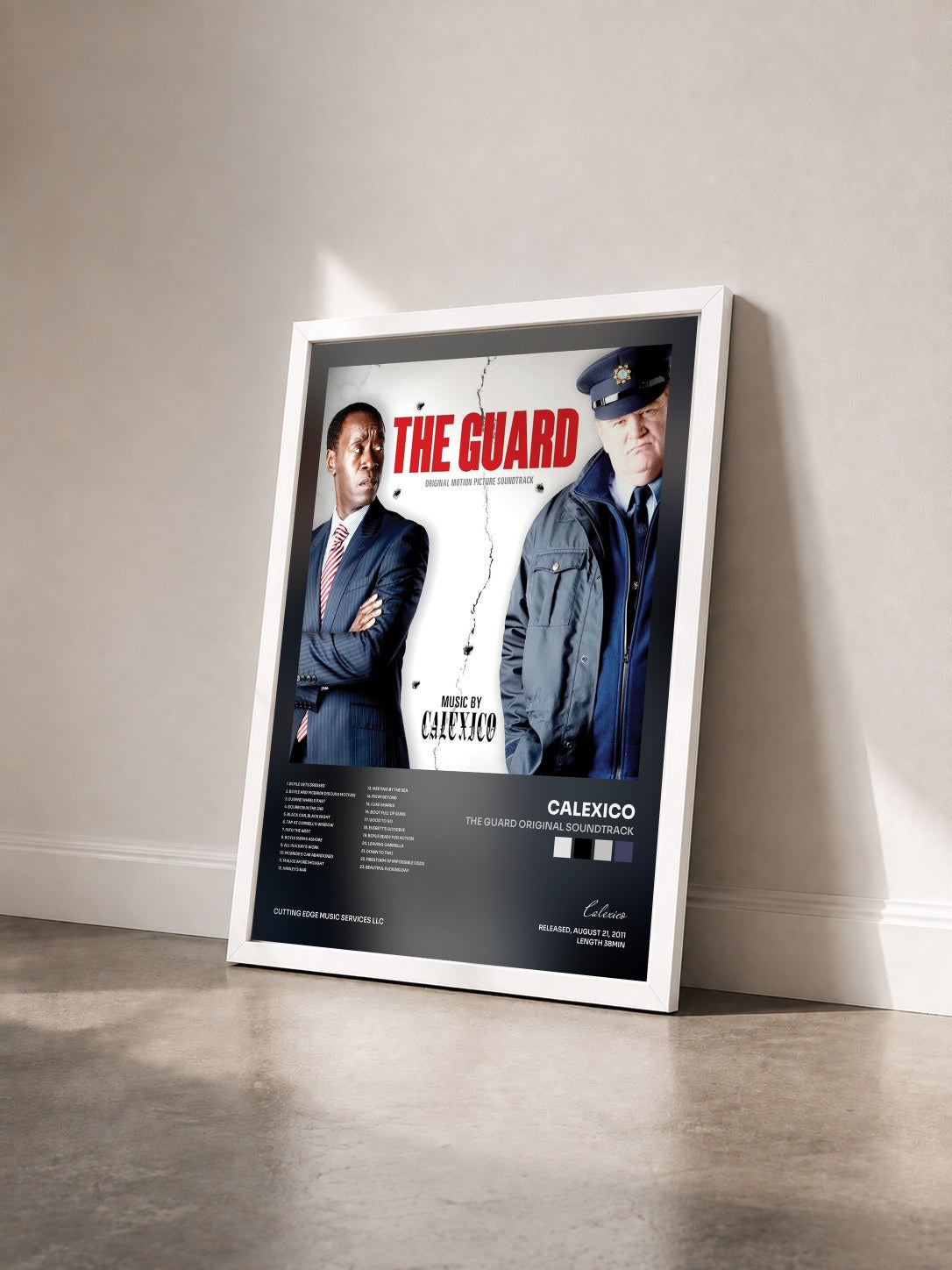 #blanc Tableau de l'album The Guard Original Soundtrack de Calexico vu de trois quarts, cadre blanc