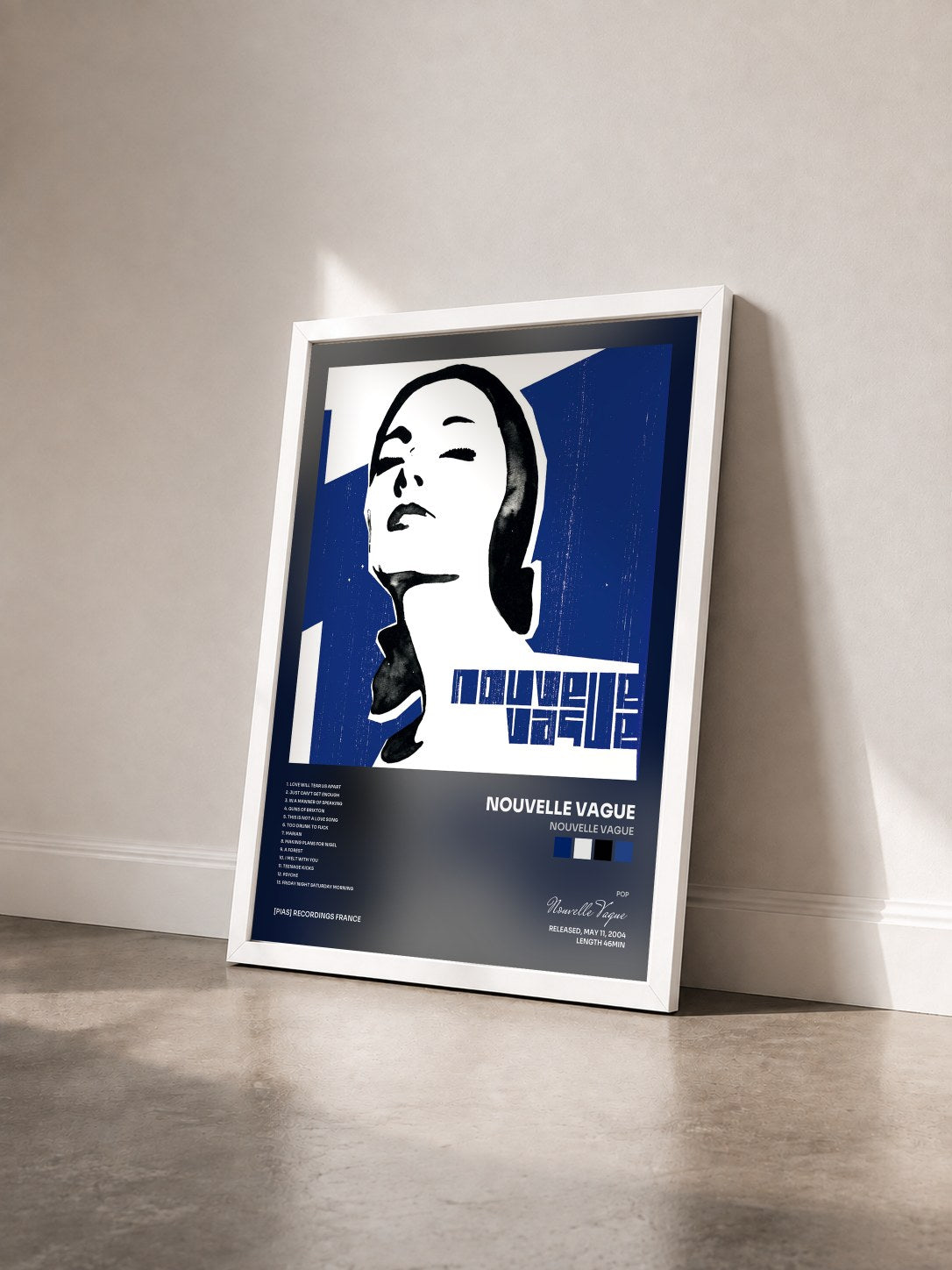 #blanc Tableau de l'album Nouvelle vague de Nouvelle Vague vu de trois quarts, cadre blanc