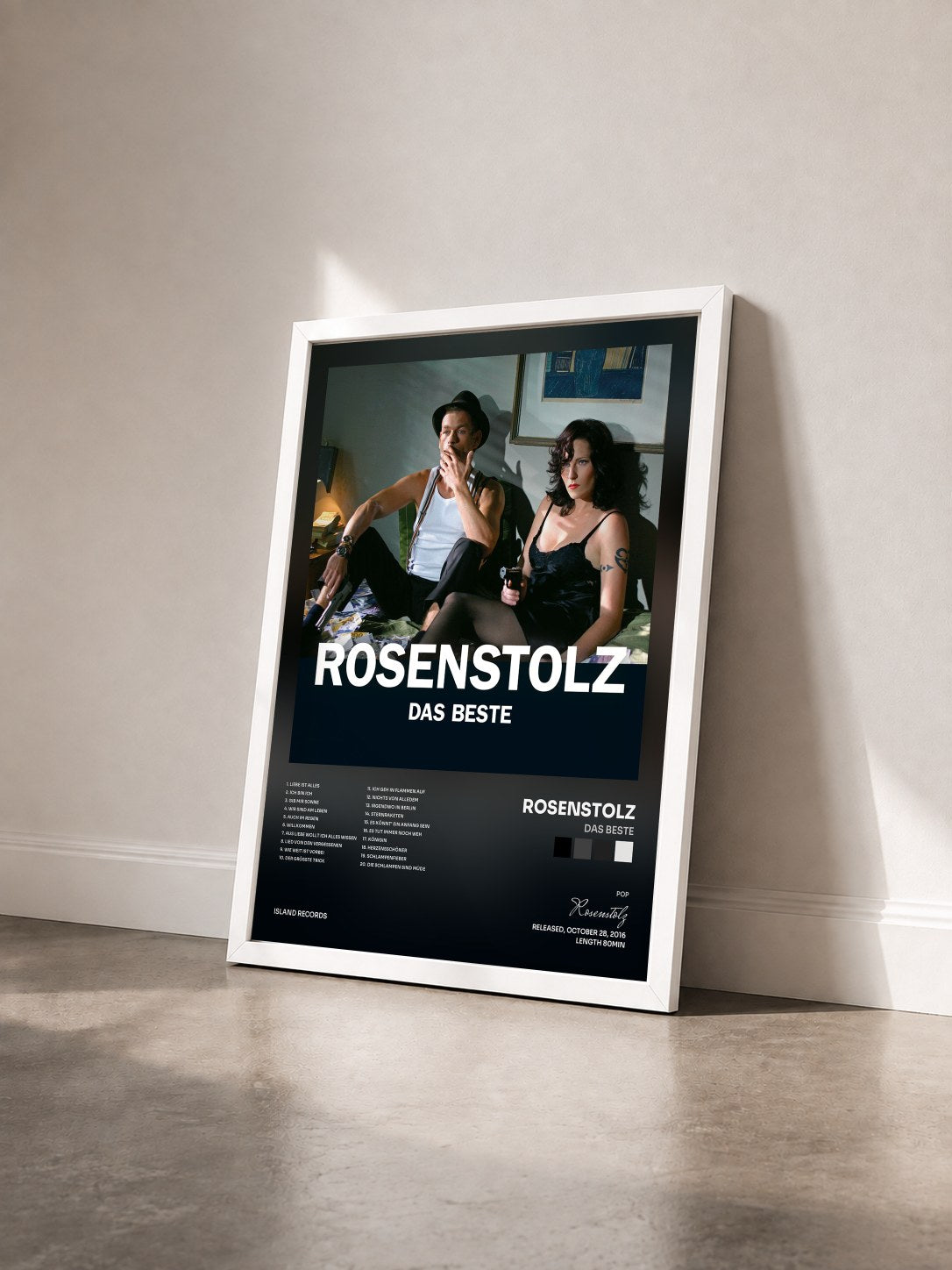 #blanc Tableau de l'album Das Beste de Rosenstolz vu de trois quarts, cadre blanc