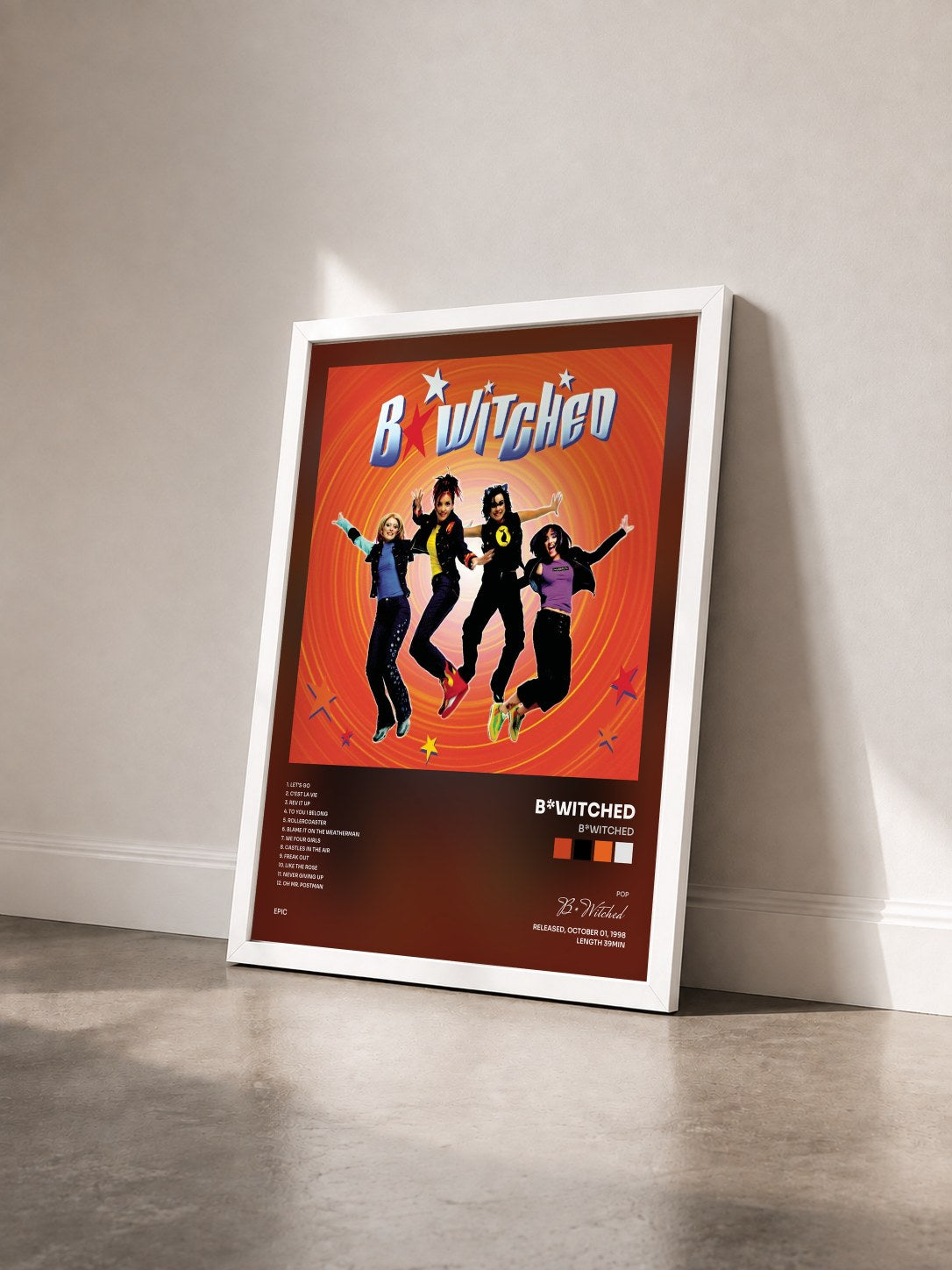 #blanc Tableau de l'album B*Witched de B*Witched vu de trois quarts, cadre blanc