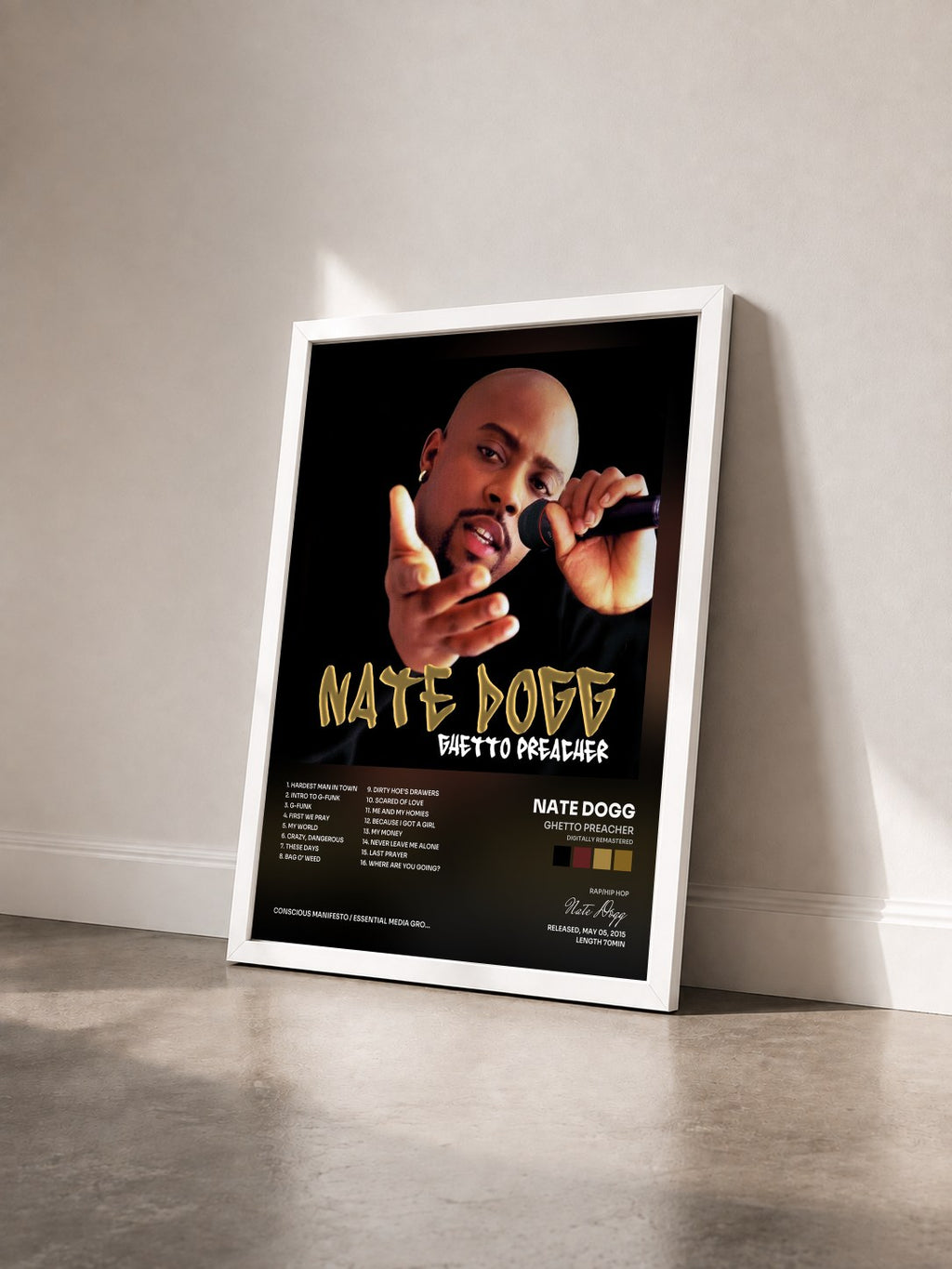#blanc Tableau de l'album Ghetto Preacher (Digitally Remastered) de Nate Dogg vu de trois quarts, cadre blanc