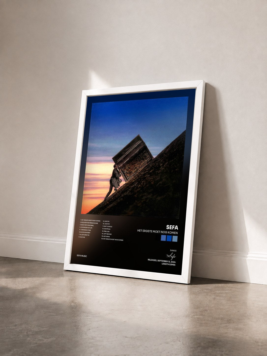 #blanc Tableau de l'album Het Ergste Moet Nog Komen de Sefa vu de trois quarts, cadre blanc