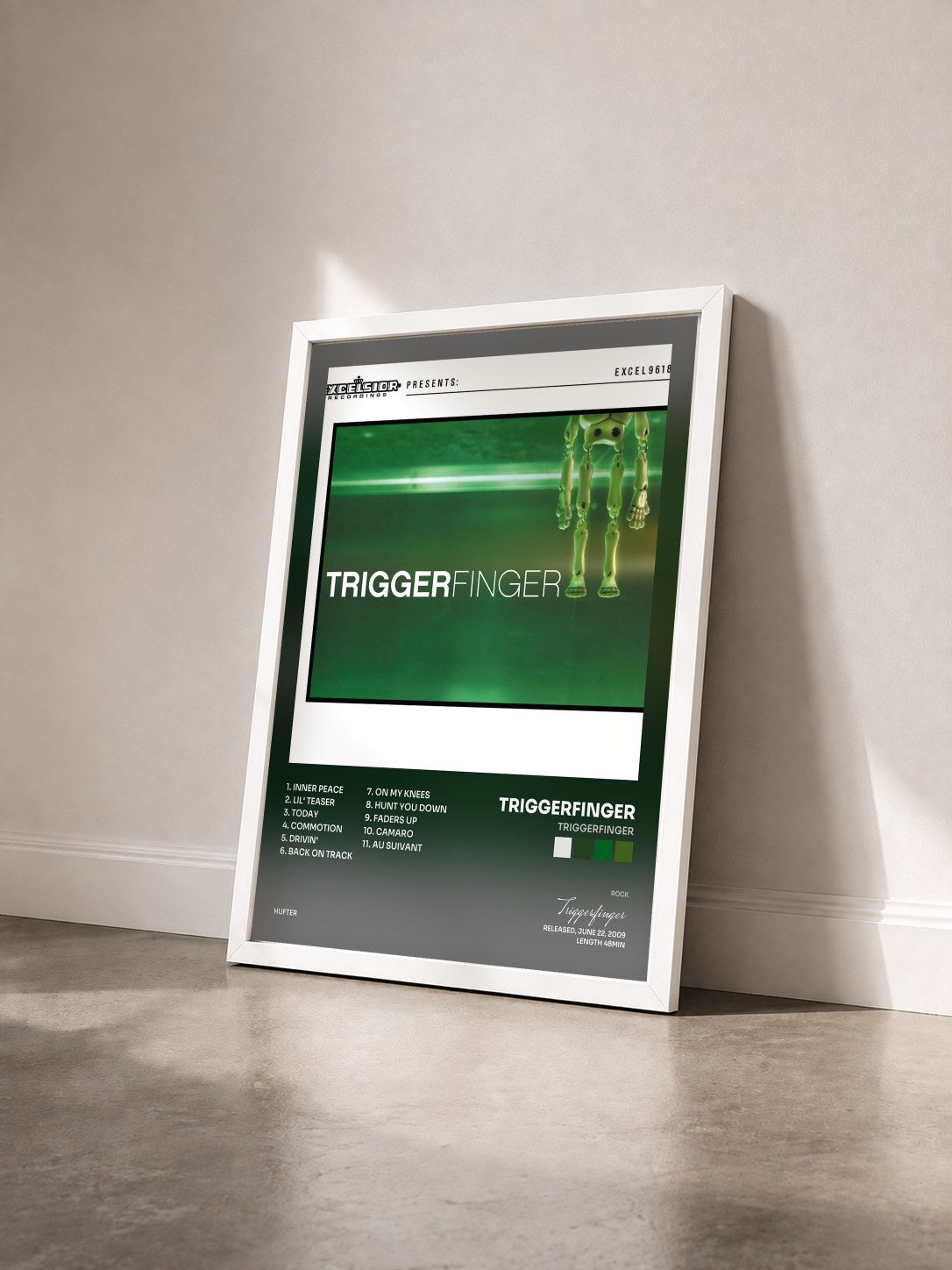 #blanc Tableau de l'album Triggerfinger de Triggerfinger vu de trois quarts, cadre blanc