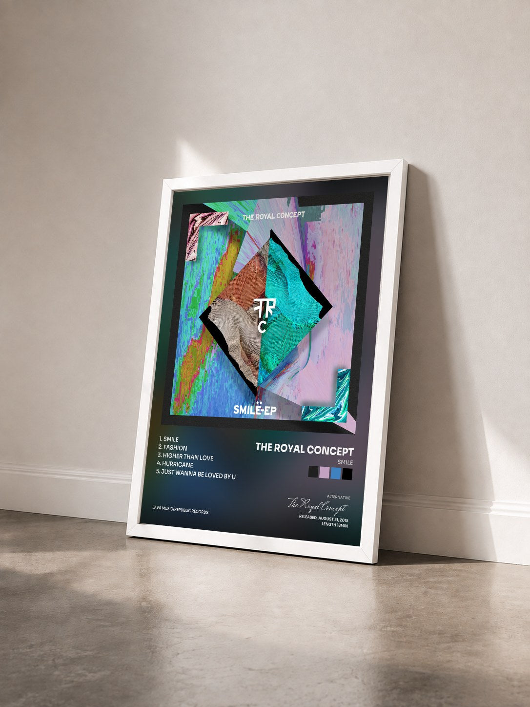 #blanc Tableau de l'album Smile de The Royal Concept vu de trois quarts, cadre blanc