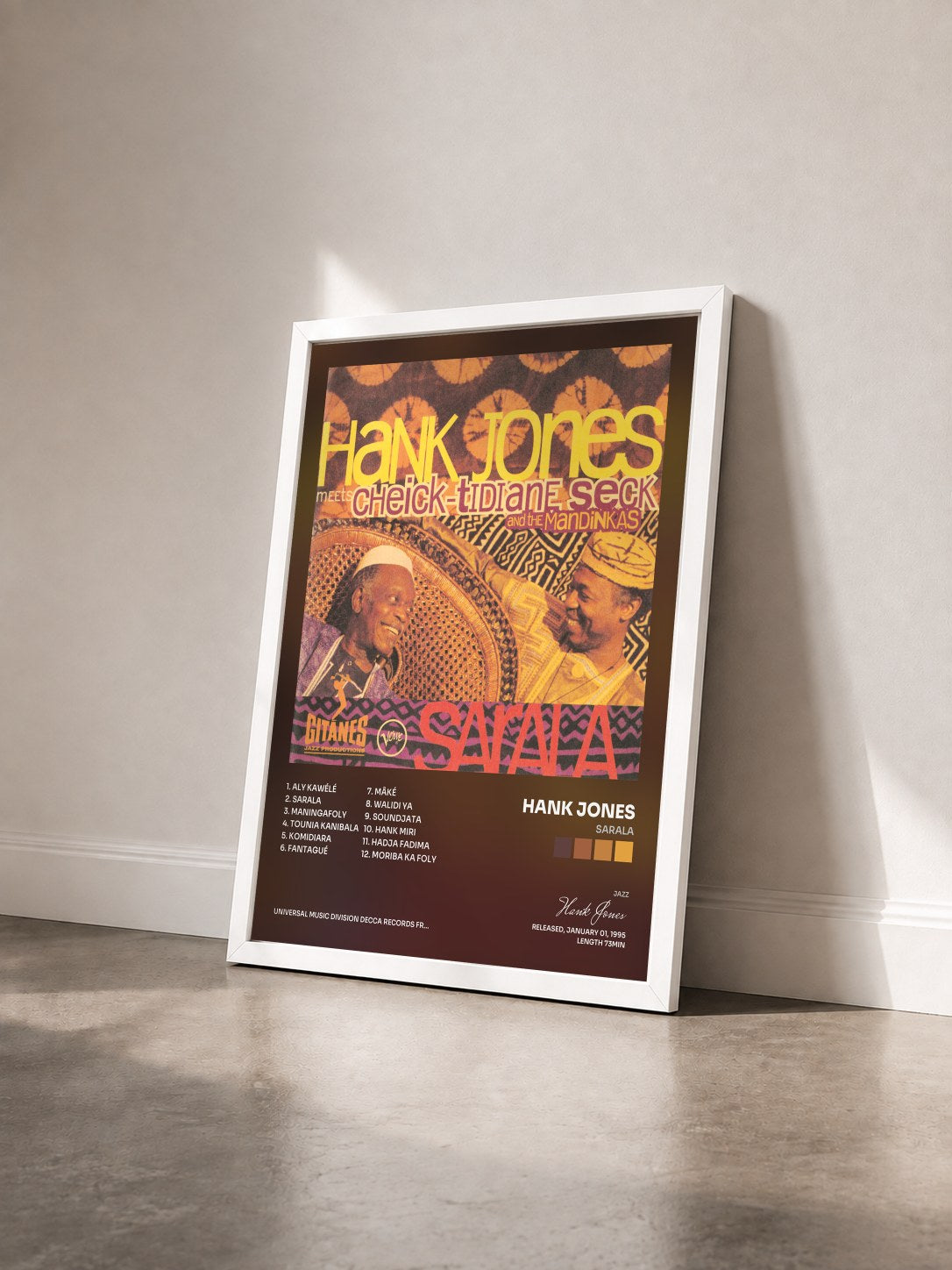 #blanc Tableau de l'album Sarala de Hank Jones vu de trois quarts, cadre blanc