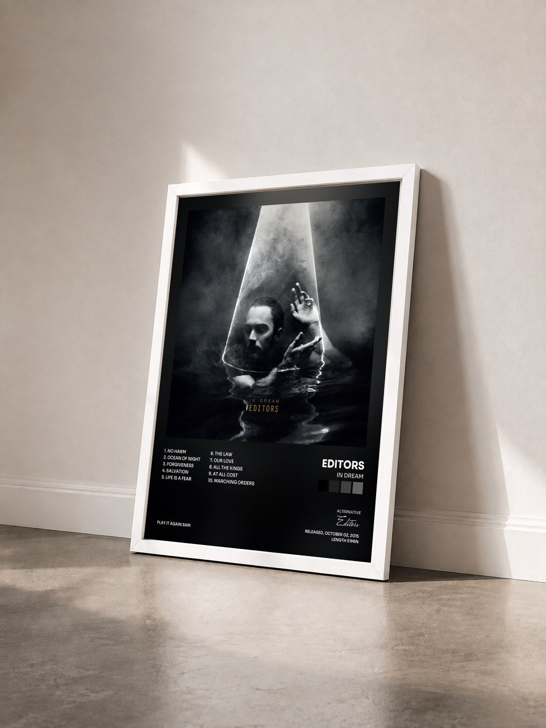 #blanc Tableau de l'album In Dream de Editors vu de trois quarts, cadre blanc
