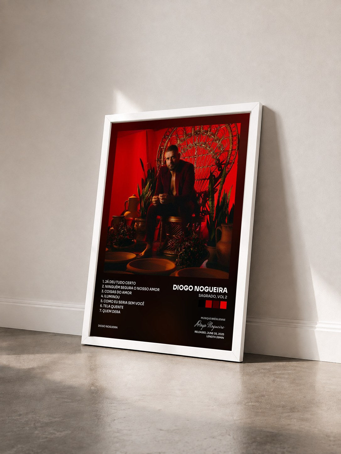 #blanc Tableau de l'album SAGRADO, Vol 2 de Diogo Nogueira vu de trois quarts, cadre blanc
