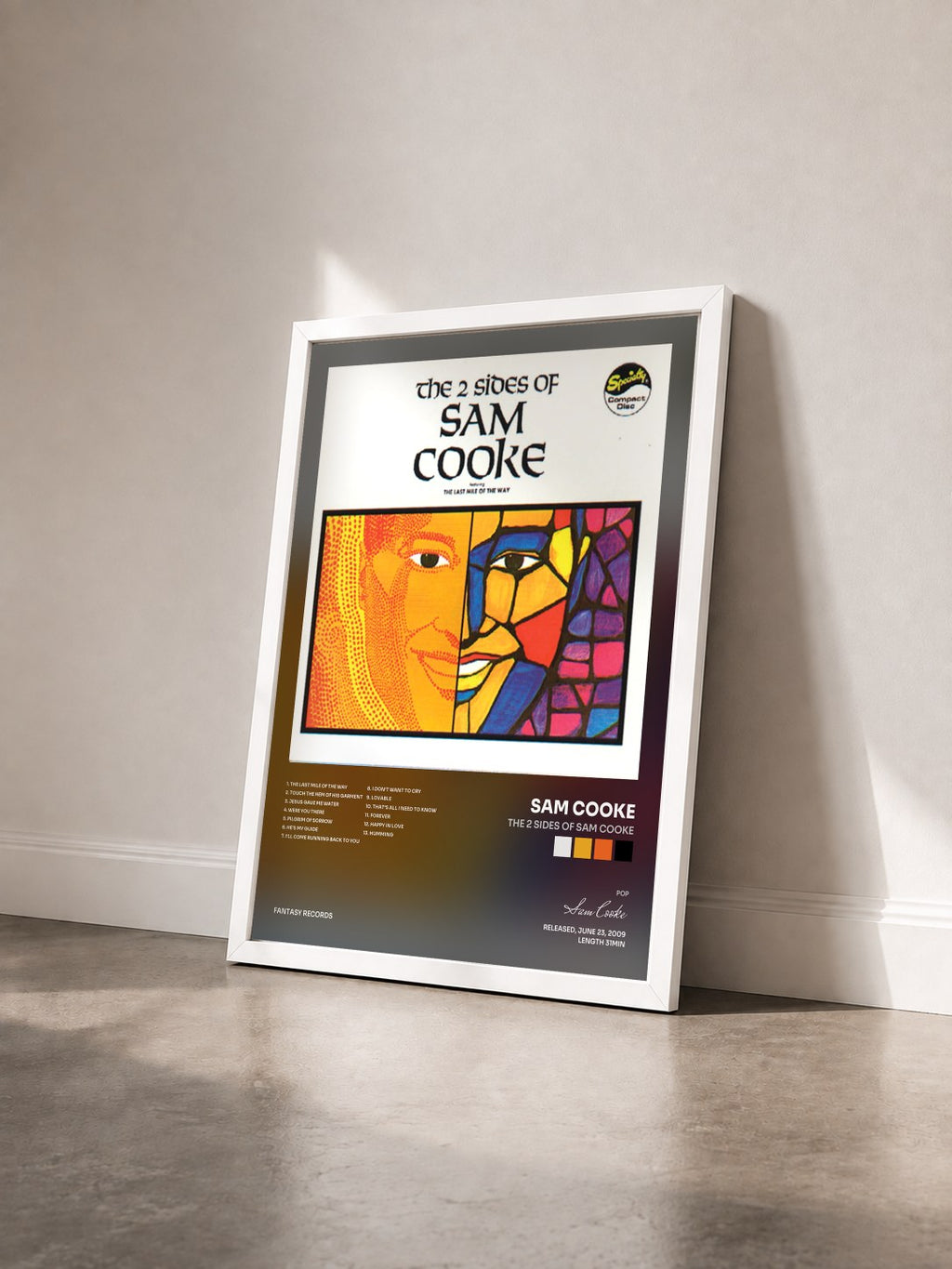 #blanc The 2 Sides Of Sam Cooke by Sam Cooke as a framed art print seen at an angle, white frame