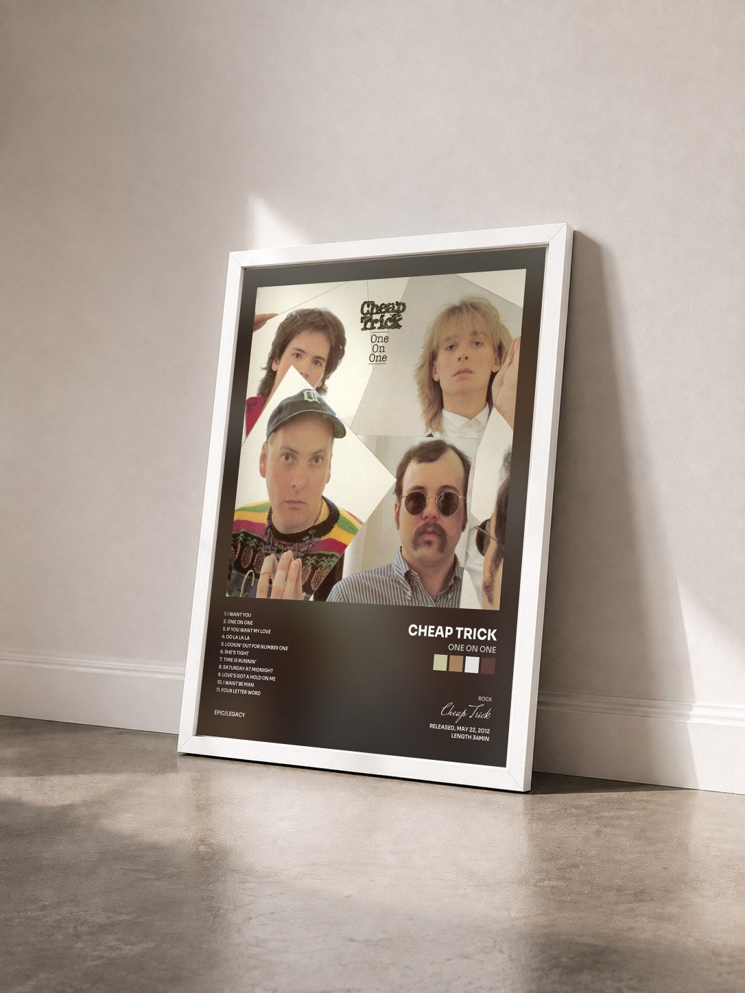 #blanc Tableau de l'album One On One de Cheap Trick vu de trois quarts, cadre blanc