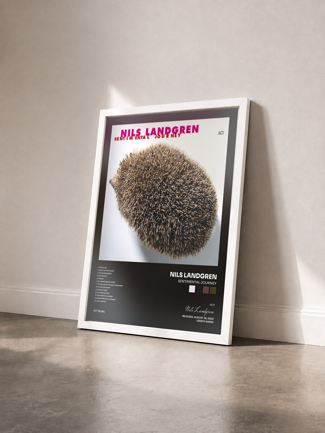 #blanc Tableau de l'album Sentimental Journey de Nils Landgren vu de trois quarts, cadre blanc