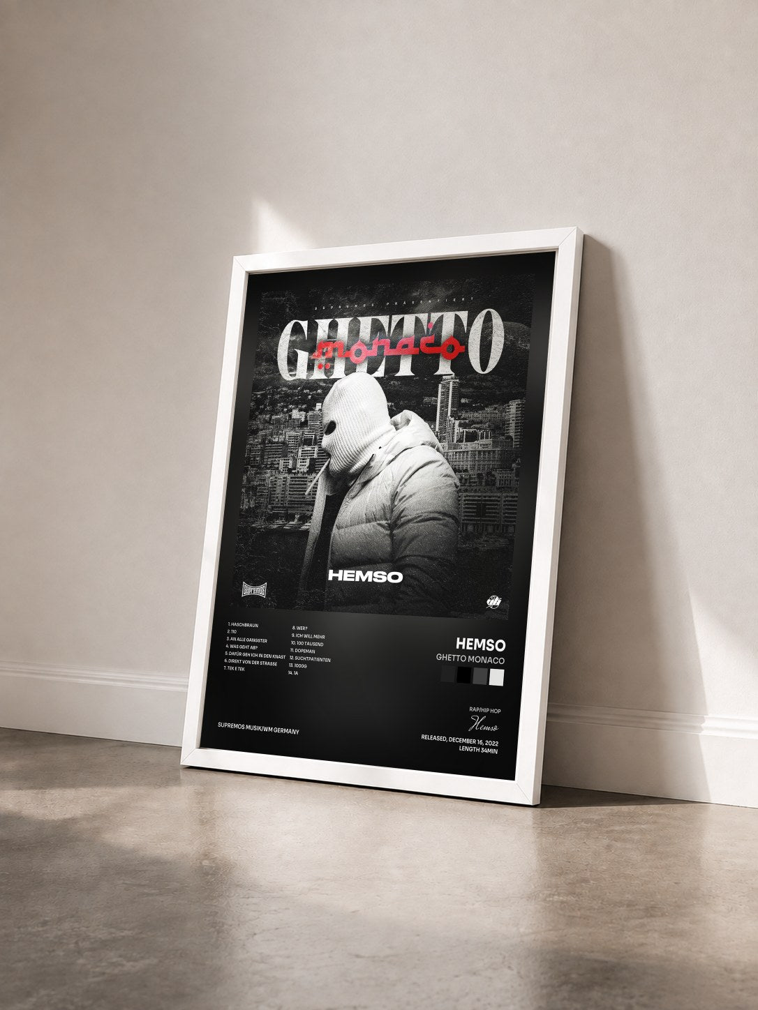 #blanc Tableau de l'album Ghetto Monaco de Hemso vu de trois quarts, cadre blanc
