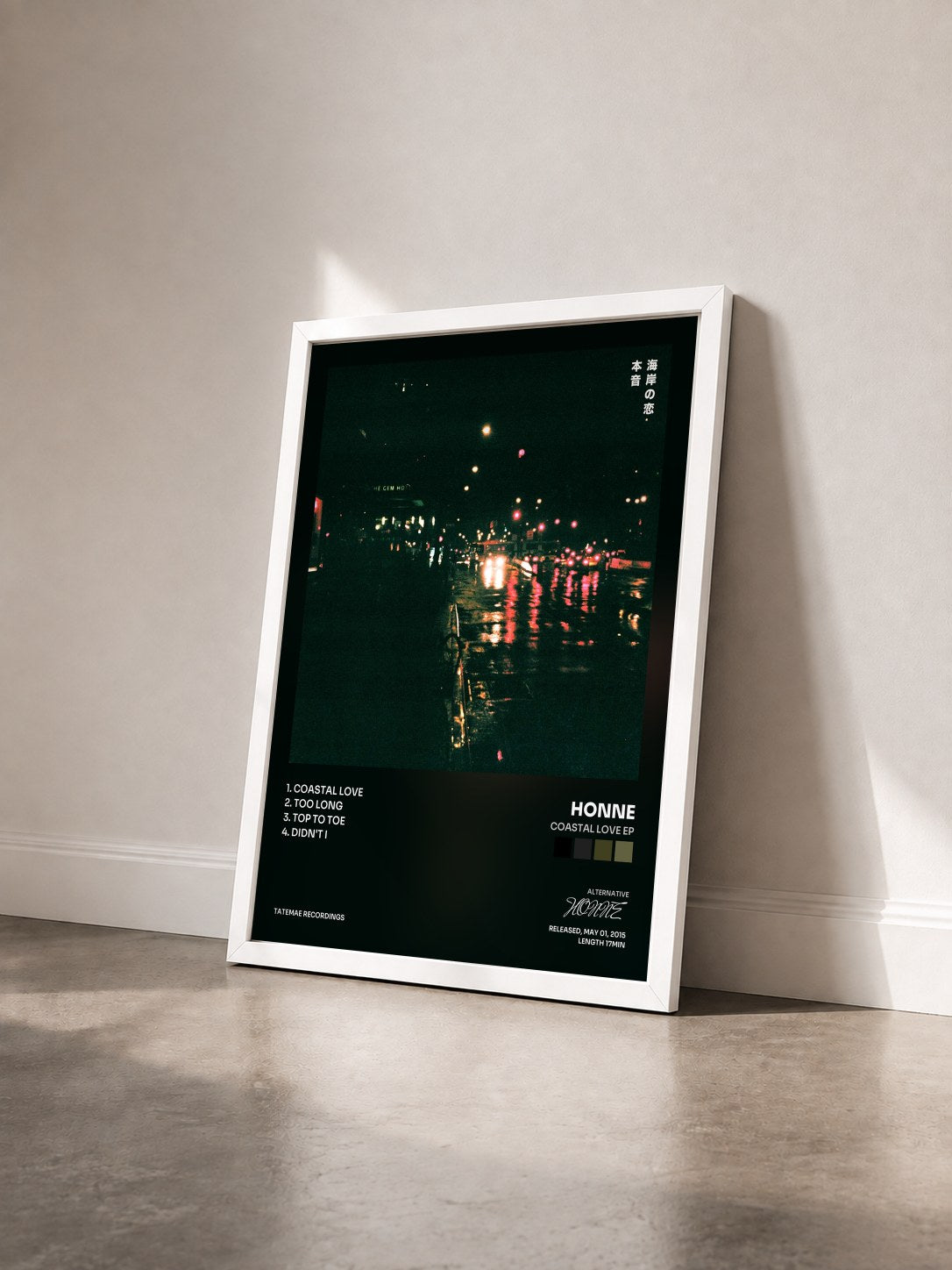#blanc Tableau de l'album Coastal Love EP de HONNE vu de trois quarts, cadre blanc