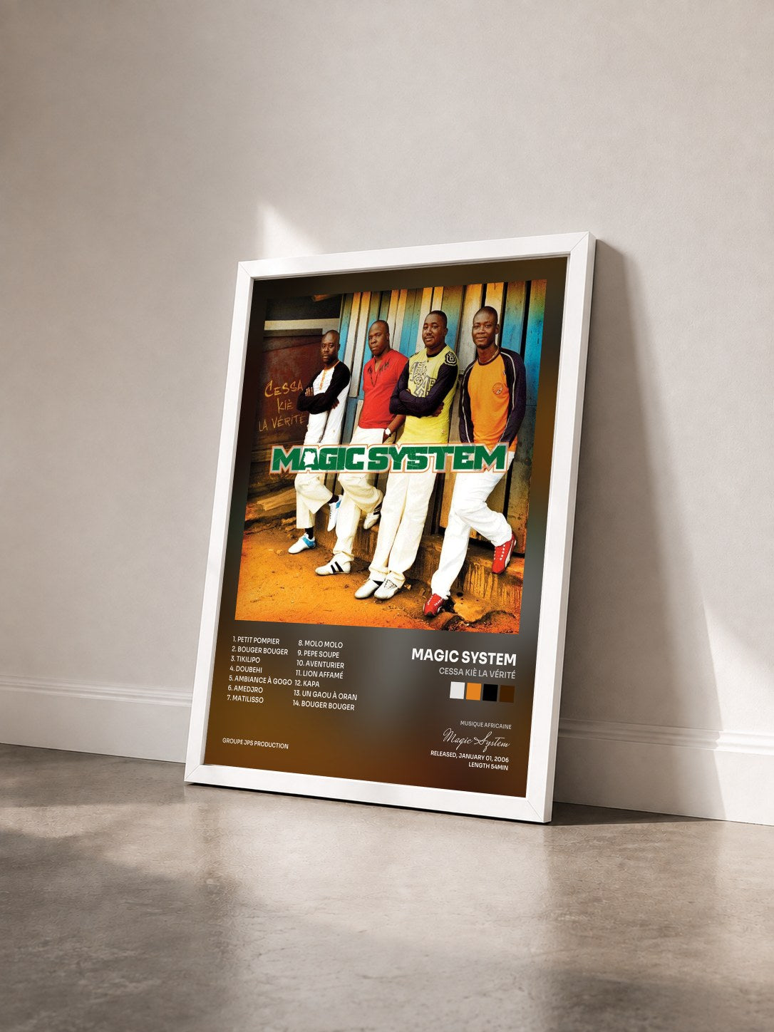 #blanc Tableau de l'album Cessa kiè la vérité de Magic System vu de trois quarts, cadre blanc