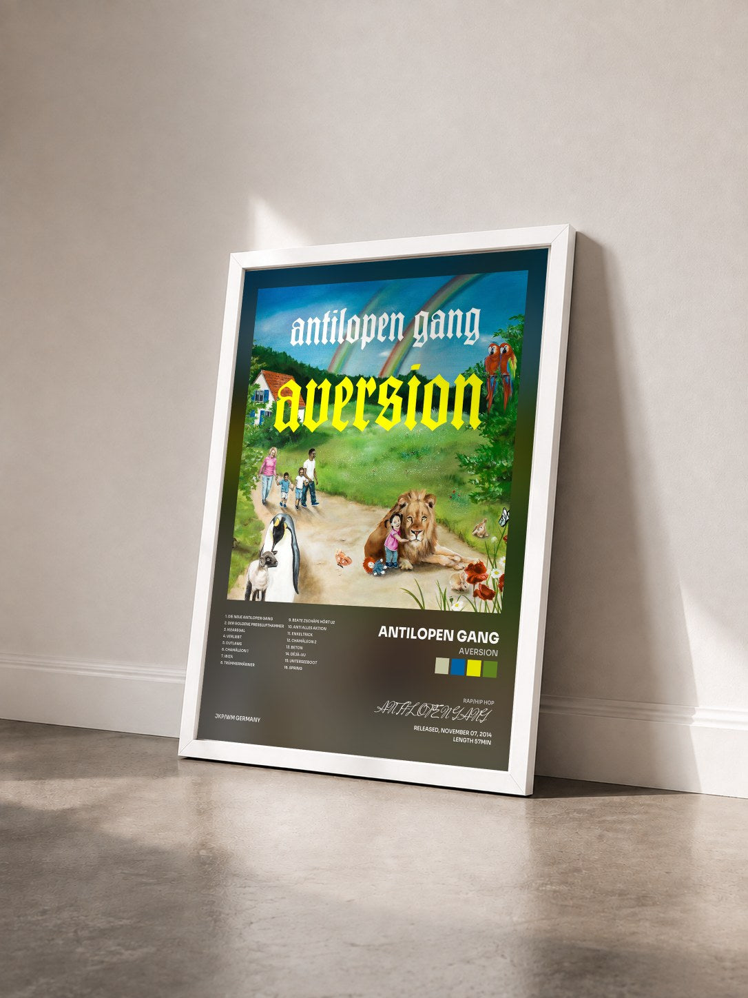 #blanc Tableau de l'album Aversion de ANTILOPEN GANG vu de trois quarts, cadre blanc