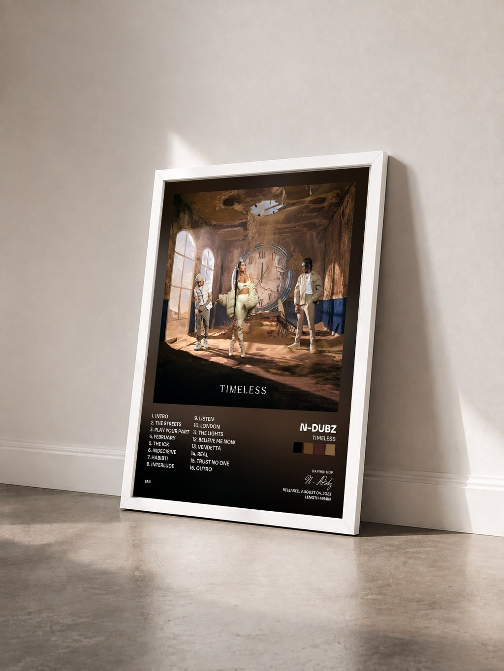#blanc Timeless by N-Dubz as a framed art print seen at an angle, white frame