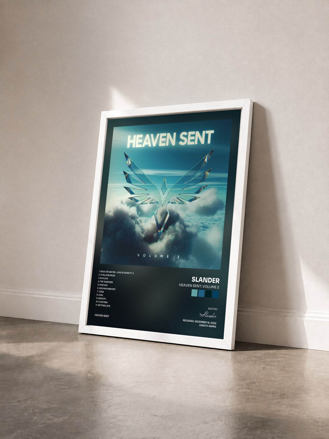 #blanc Tableau de l'album Heaven Sent: Volume 2 de Slander vu de trois quarts, cadre blanc