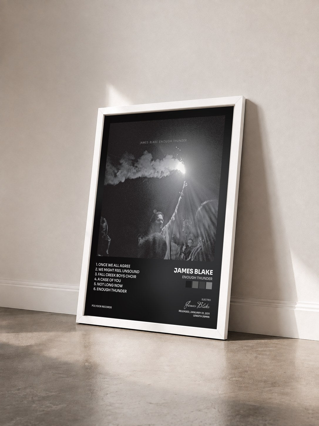 #blanc Tableau de l'album Enough Thunder de James Blake vu de trois quarts, cadre blanc