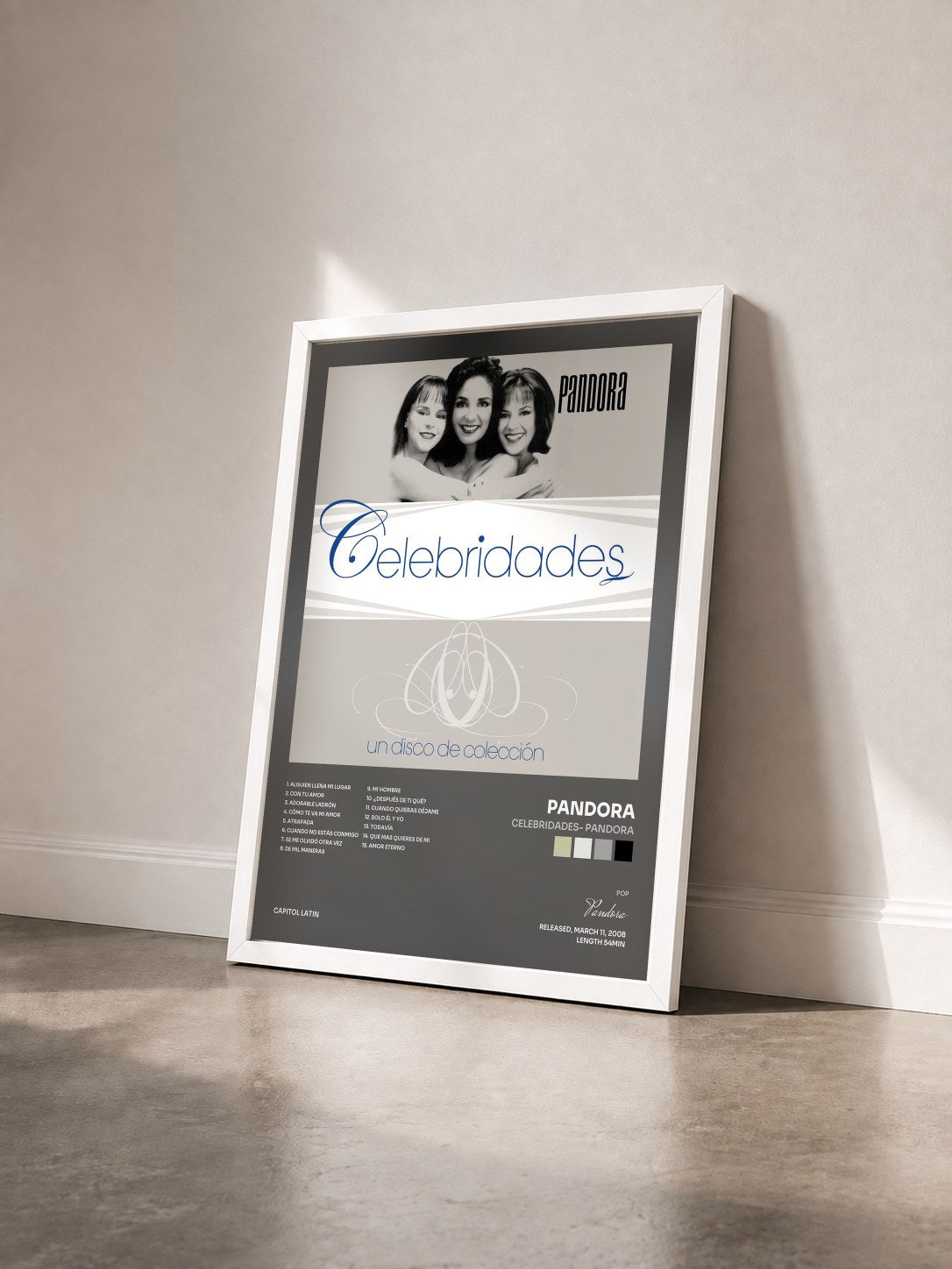 #blanc Tableau de l'album Celebridades- Pandora de Pandora vu de trois quarts, cadre blanc