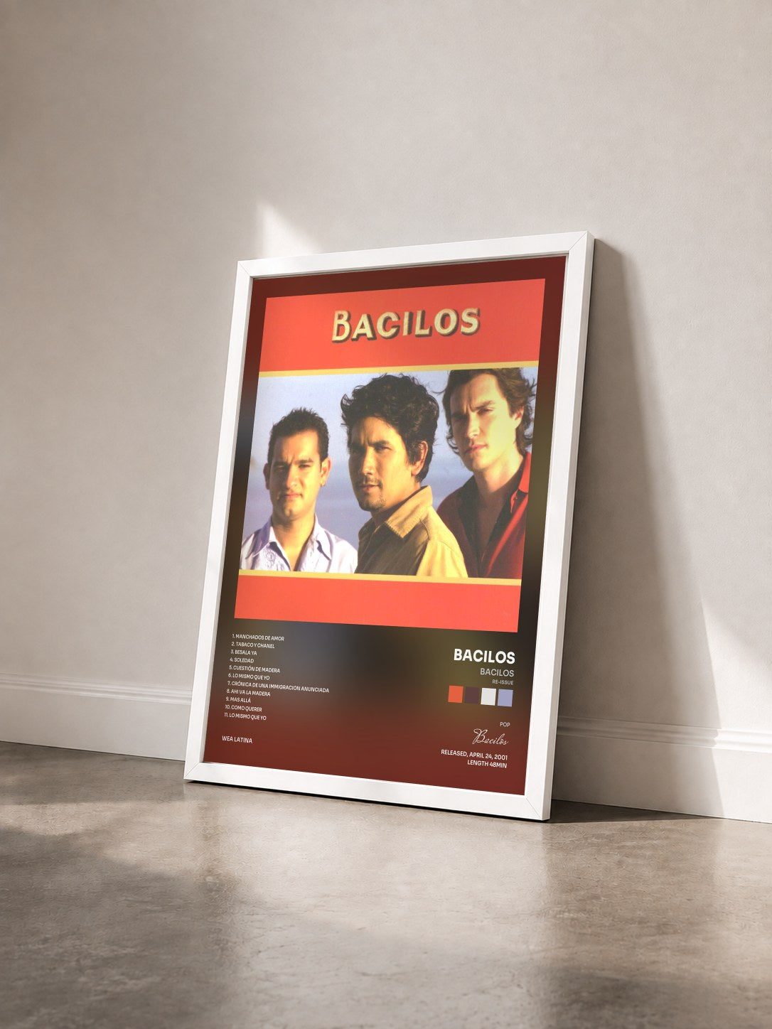 #blanc Tableau de l'album Bacilos (Re-Issue) de Bacilos vu de trois quarts, cadre blanc