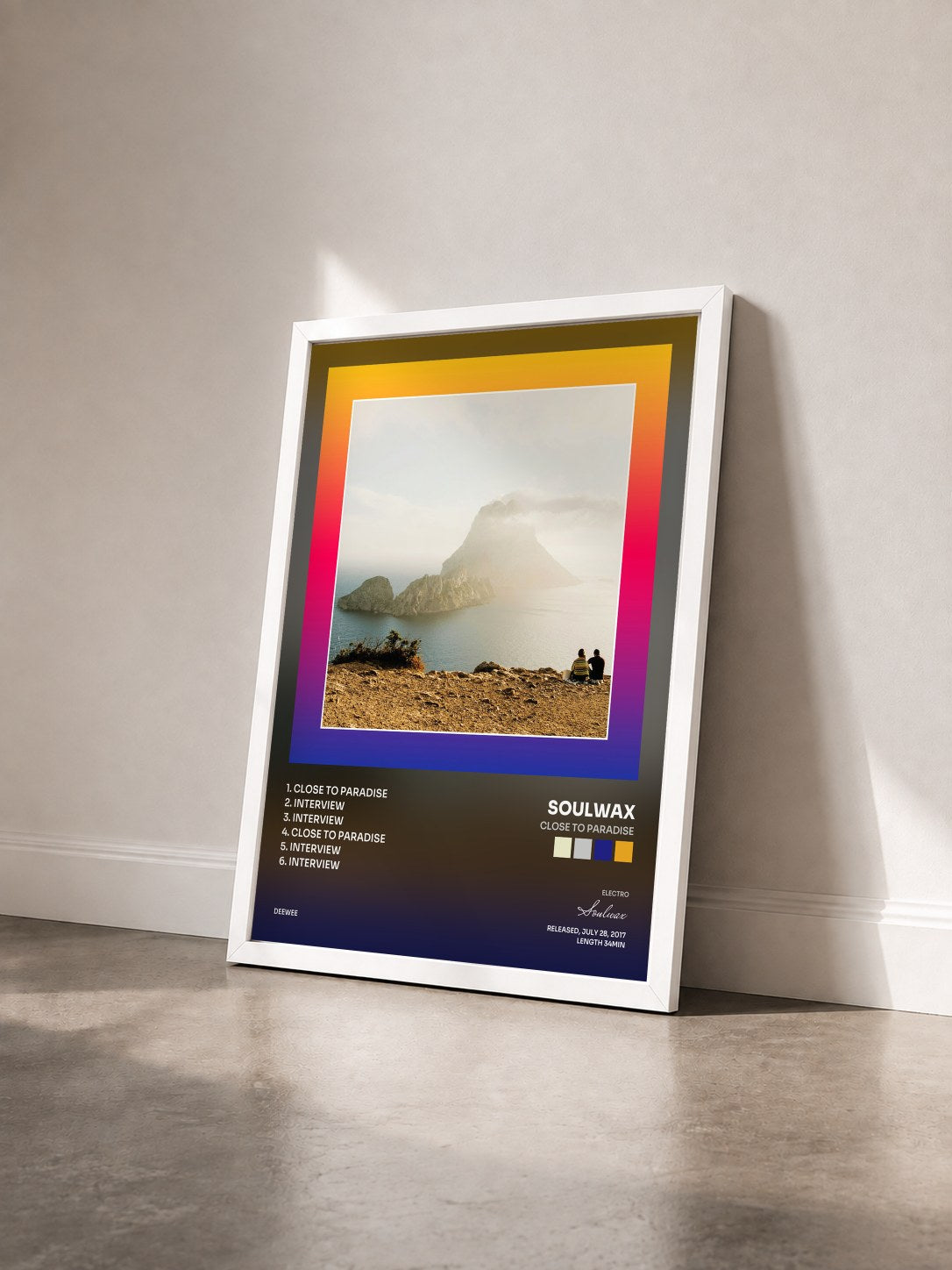 #blanc Tableau de l'album Close to Paradise de Soulwax vu de trois quarts, cadre blanc