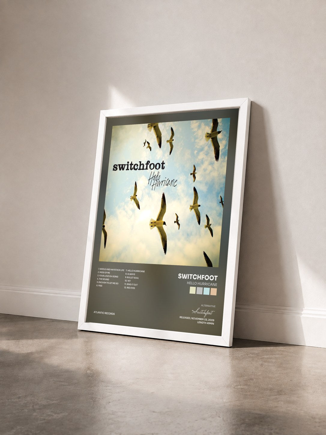 #blanc Tableau de l'album Hello Hurricane de Switchfoot vu de trois quarts, cadre blanc