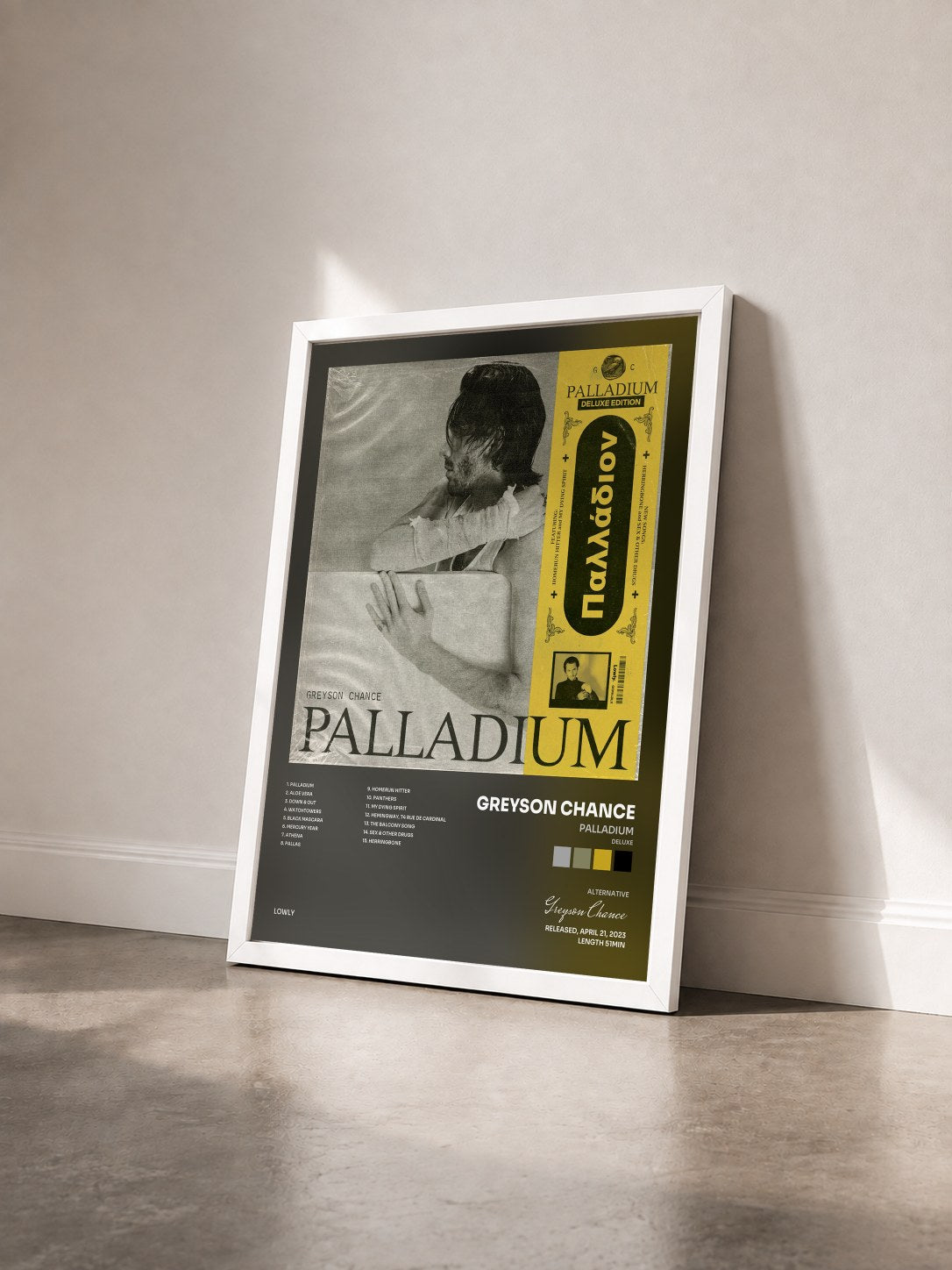 #blanc Tableau de l'album Palladium (Deluxe) de Greyson Chance vu de trois quarts, cadre blanc