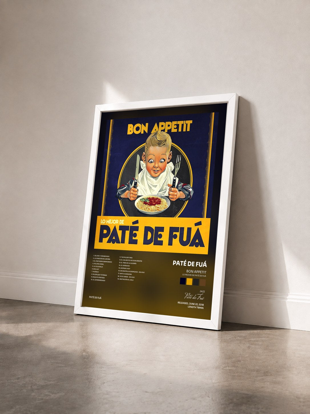#blanc Tableau de l'album Bon appetit (Lo Mejor de Paté de Fuá) de Paté de Fuá vu de trois quarts, cadre blanc