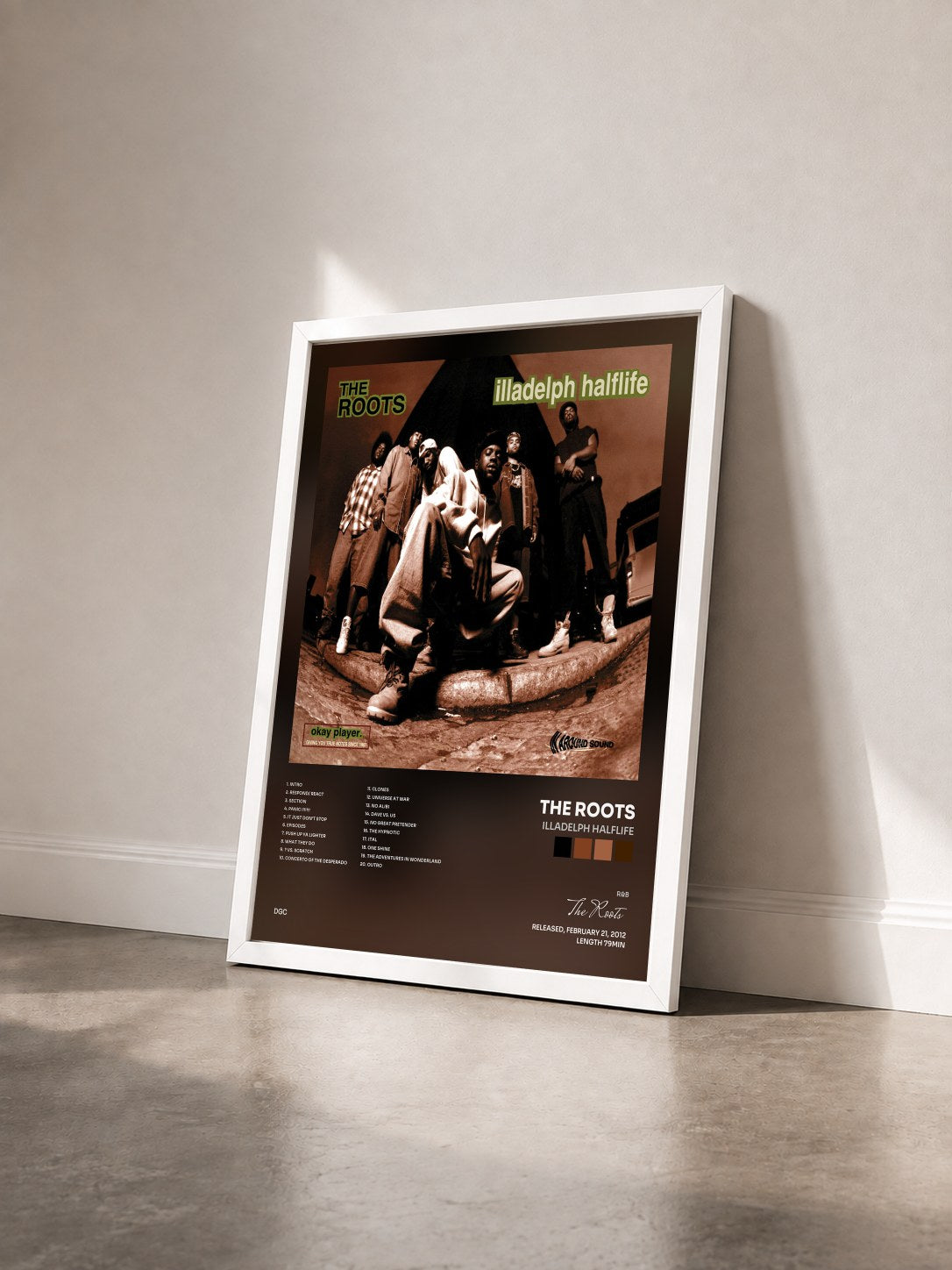 #blanc Tableau de l'album Illadelph Halflife de The Roots vu de trois quarts, cadre blanc