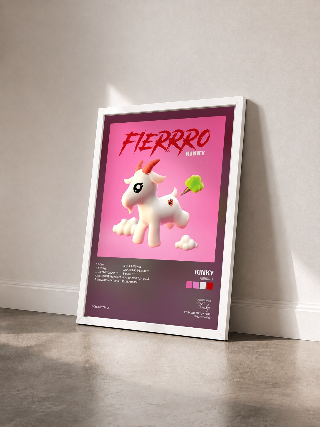 #blanc Tableau de l'album Fierrro de Kinky vu de trois quarts, cadre blanc